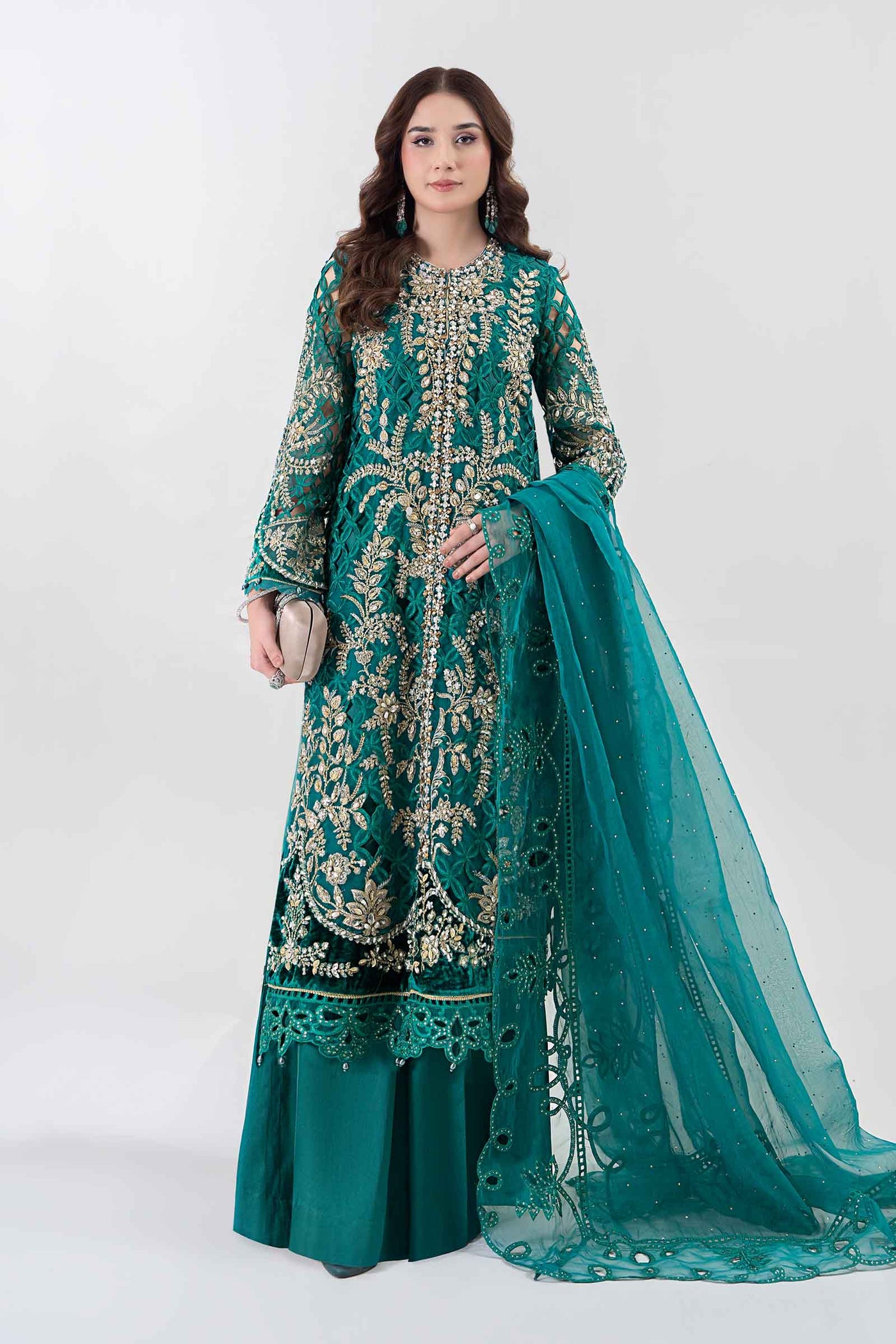 3 PIECE EMBROIDERED ORGANZA SUIT | BDS-2806