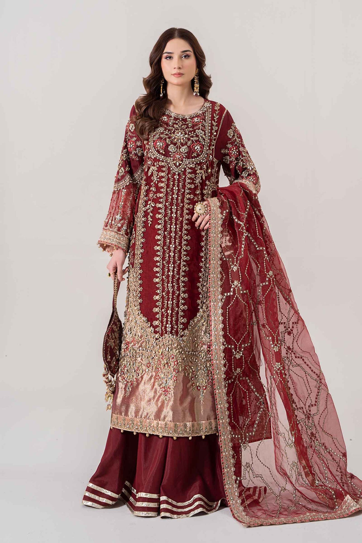 3 PIECE EMBROIDERED ORGANZA SUIT | BDS-2807
