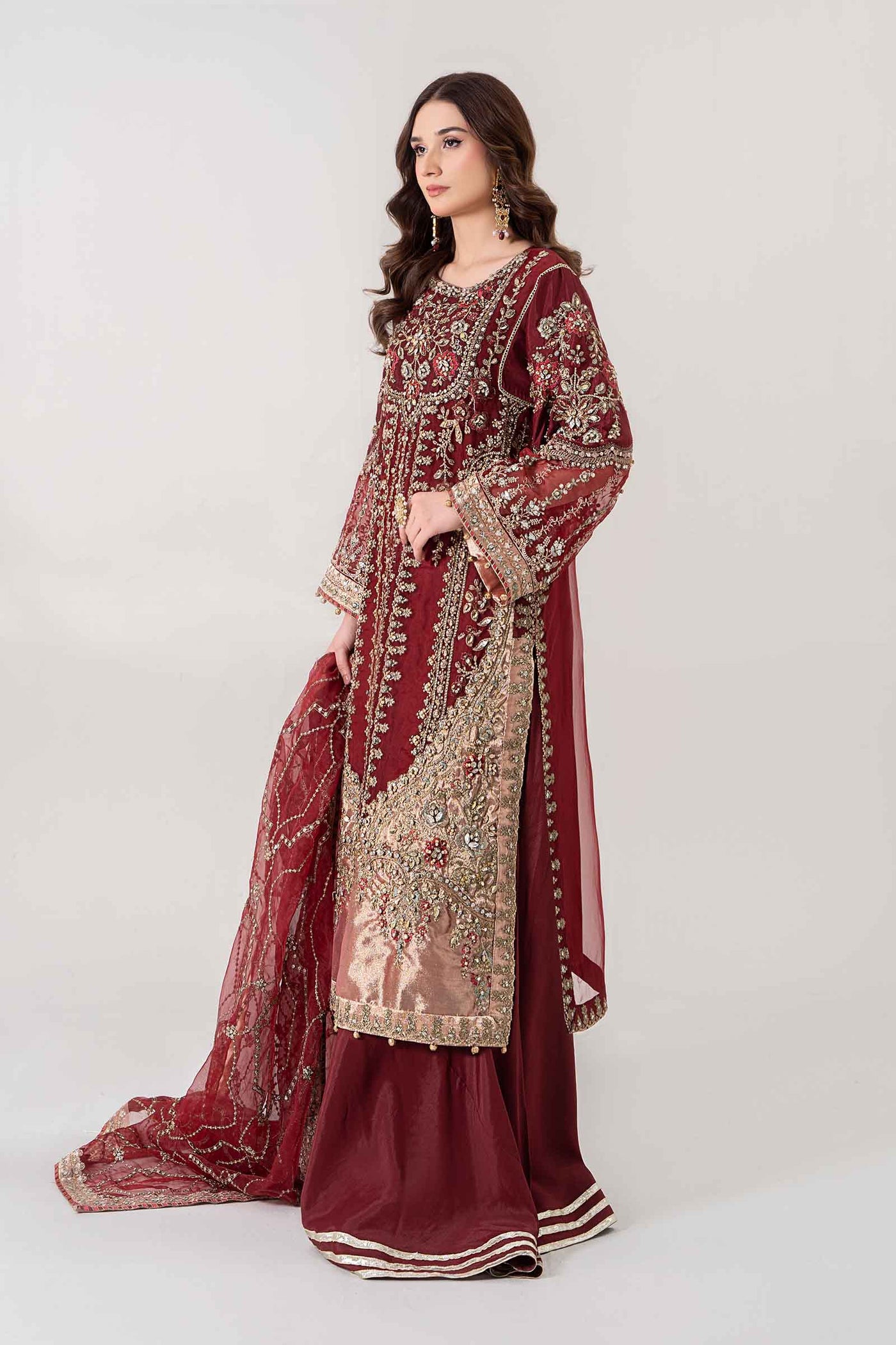 3 PIECE EMBROIDERED ORGANZA SUIT | BDS-2807