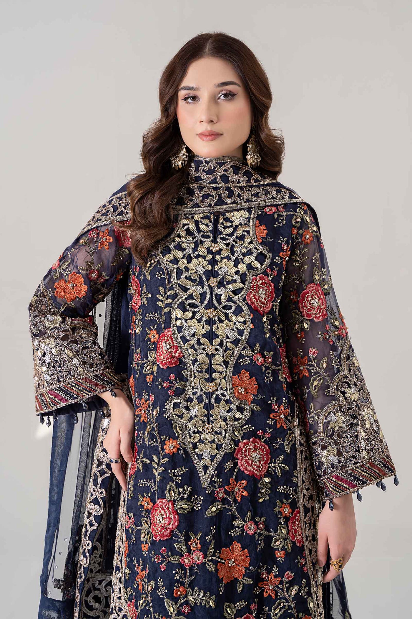 3 PIECE EMBROIDERED ORGANZA SUIT | BDS-2808