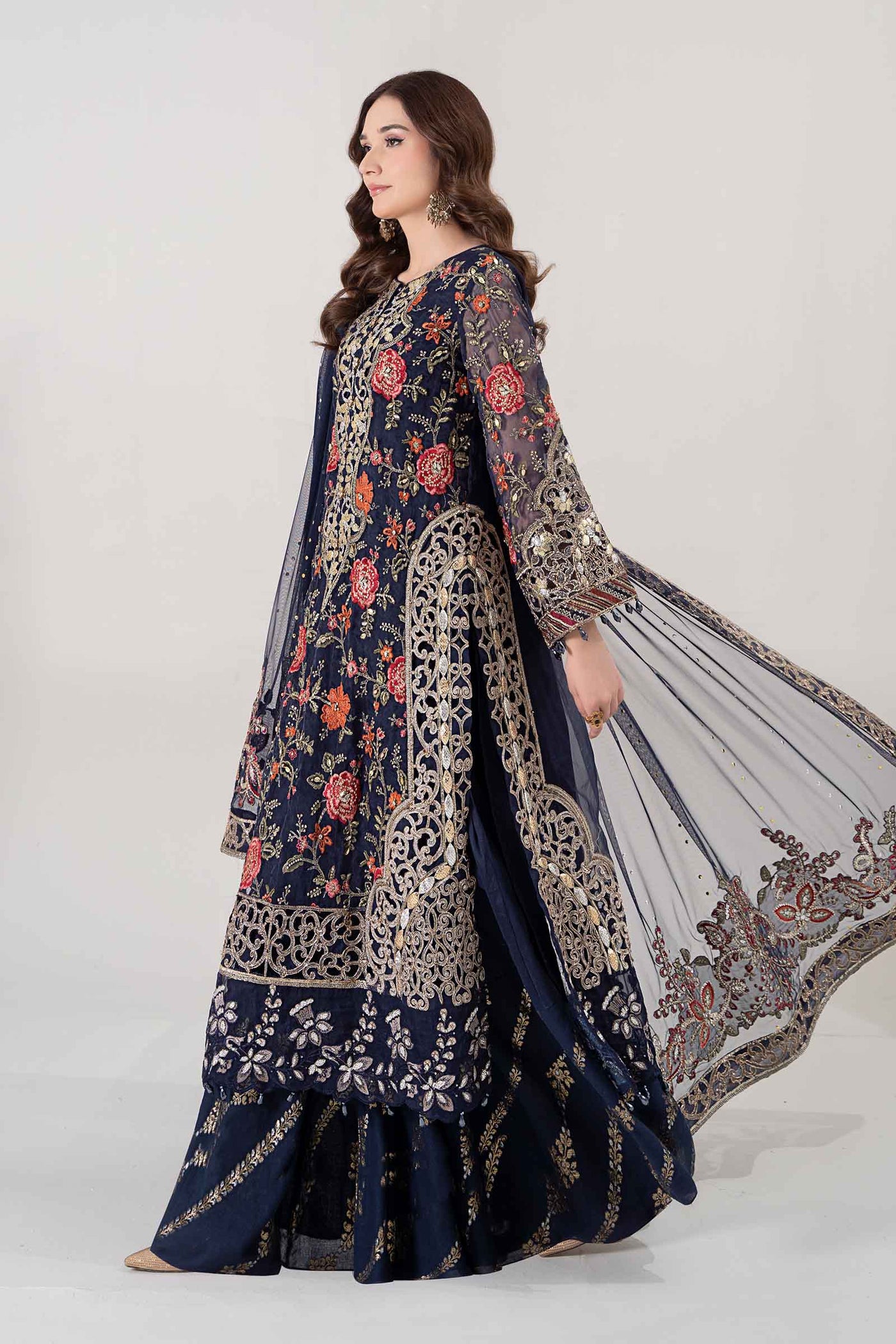 3 PIECE EMBROIDERED ORGANZA SUIT | BDS-2808