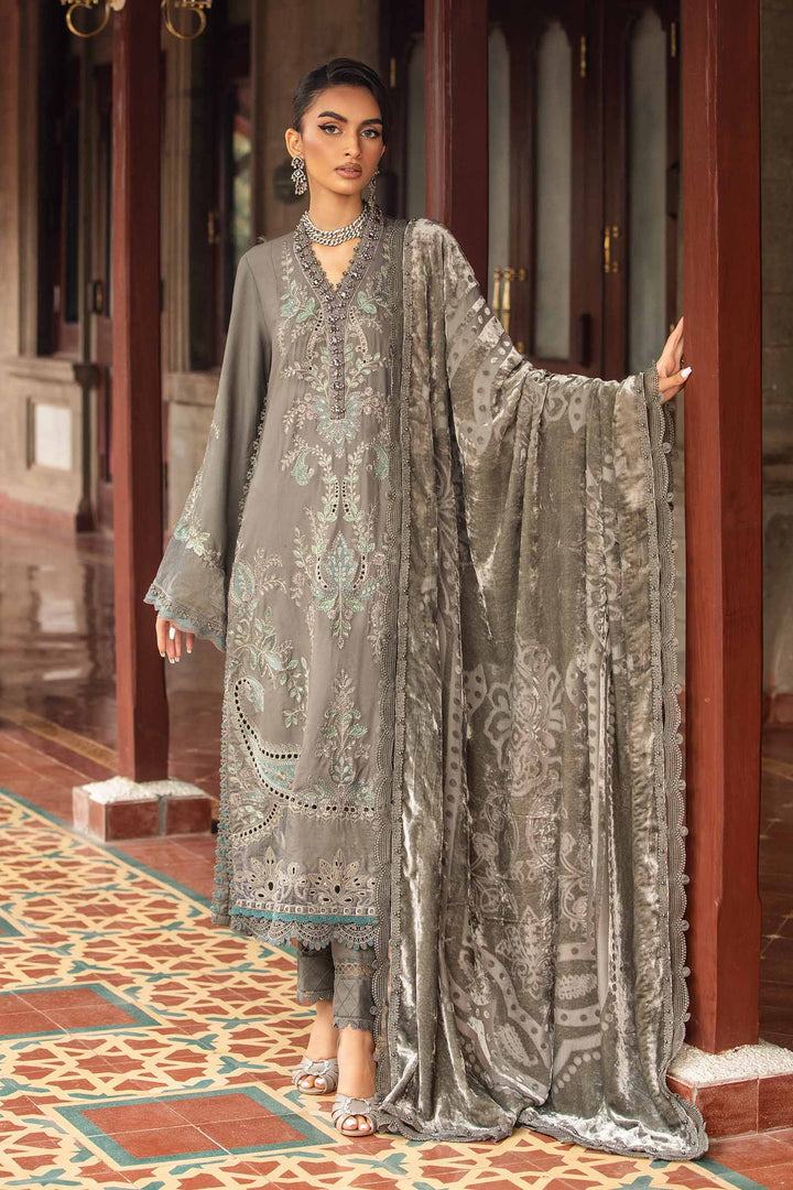3 Piece Unstitched Embroidered Velvet Suit | DL-1209 Winter Luxe DL01209-999-GRY