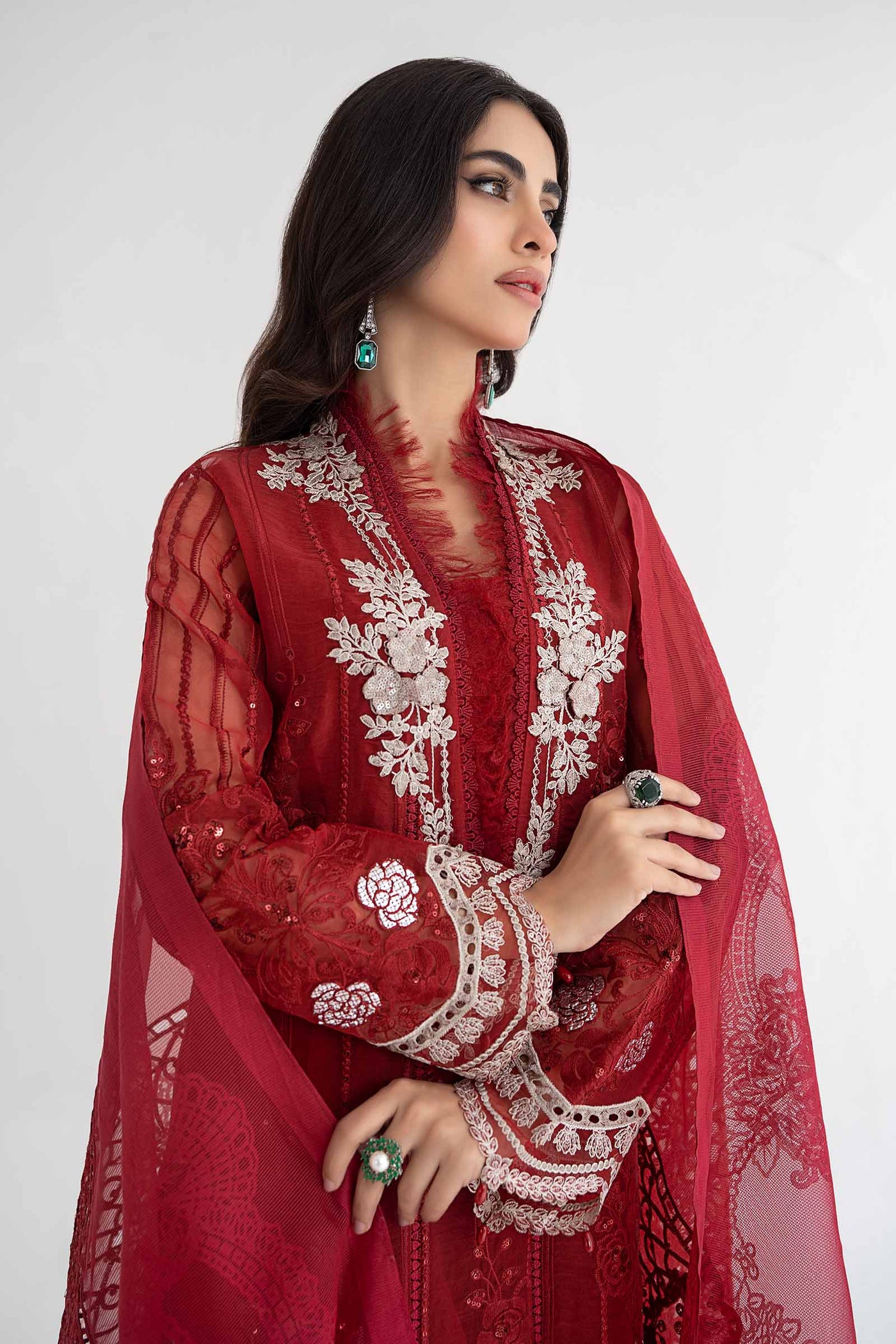 3 PIECE EMBROIDERED ORGANZA SUIT | DS-2401-B