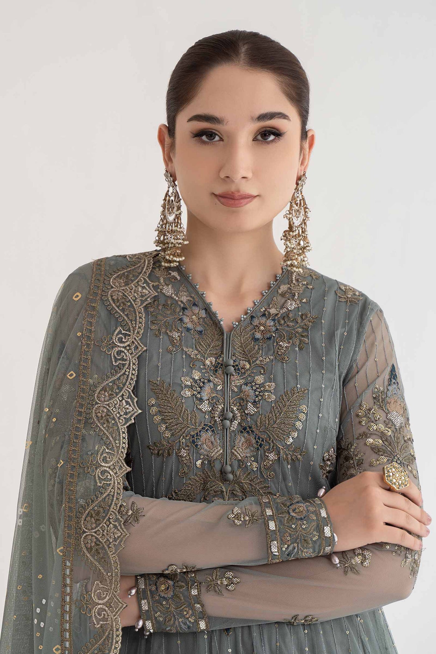 3 PIECE EMBROIDERED NET SUIT | DS-2403-A