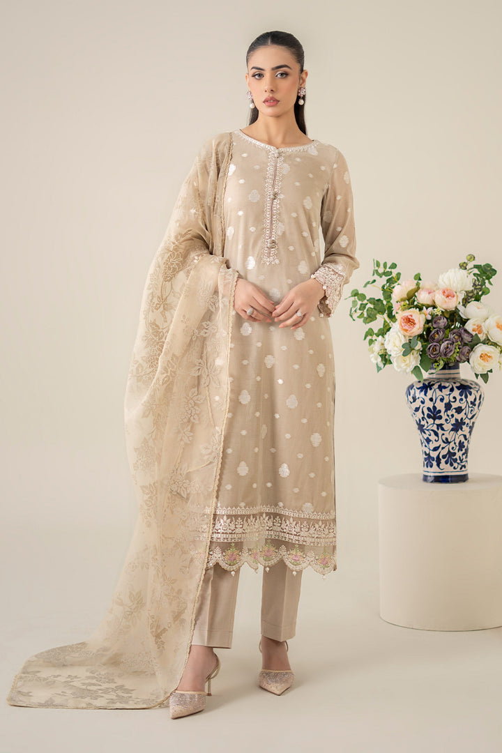 3 Piece Embroidered Paper Cotton Jacquard Suit All Products DWA2590-ESM-COF