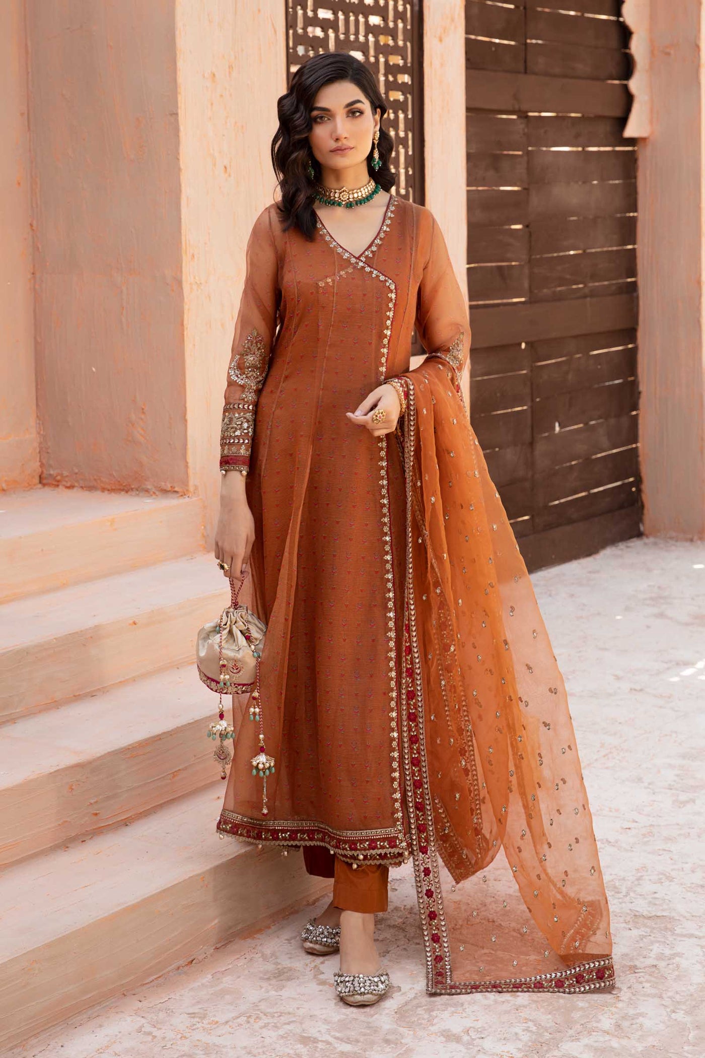 3 PIECE EMBROIDERED NET ORGANZA SUIT | DW-EF24-22