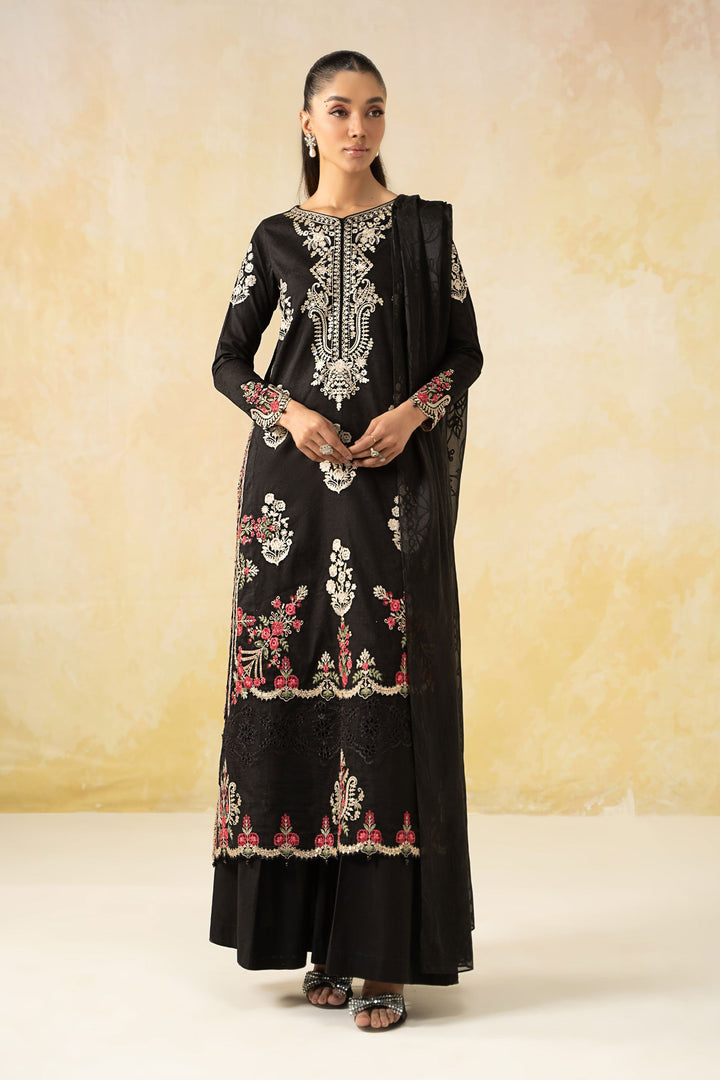 3 Piece Embroidered Self Jacquard Lawn Suit All Products DWF2503-ESM-BLK