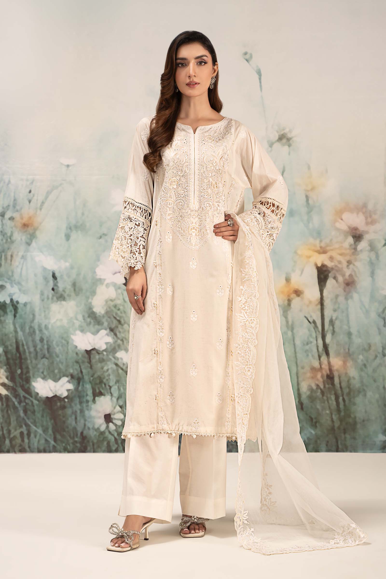 white christmas dresses MAHNUR LUXURY WHITE LAWN DRESS main image 0