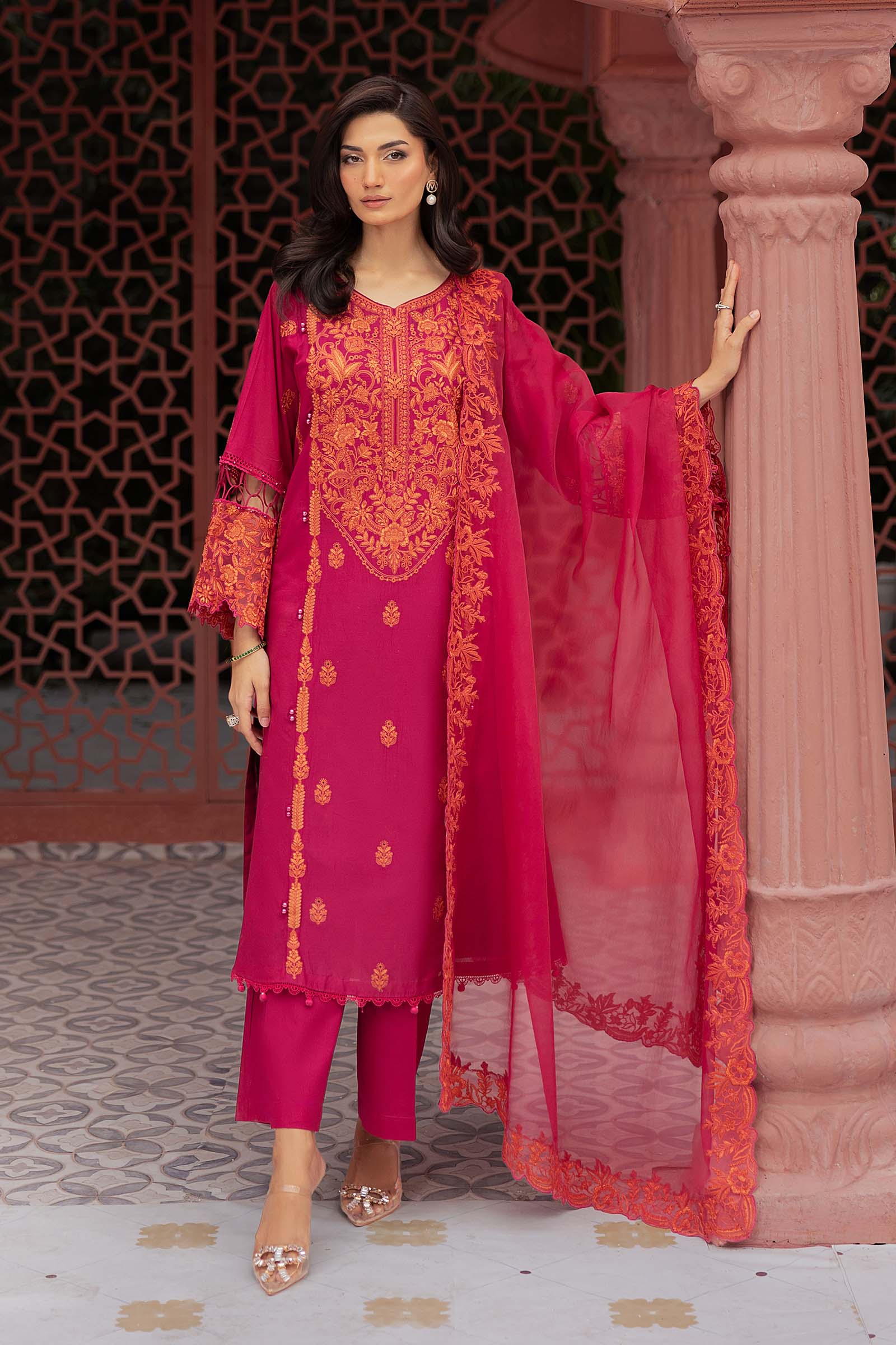 Afiay Embroidered Lawn Stitched 3 Piece Suit - Gorgeous - AFY25PR - Pink - Summer Collection main image 1