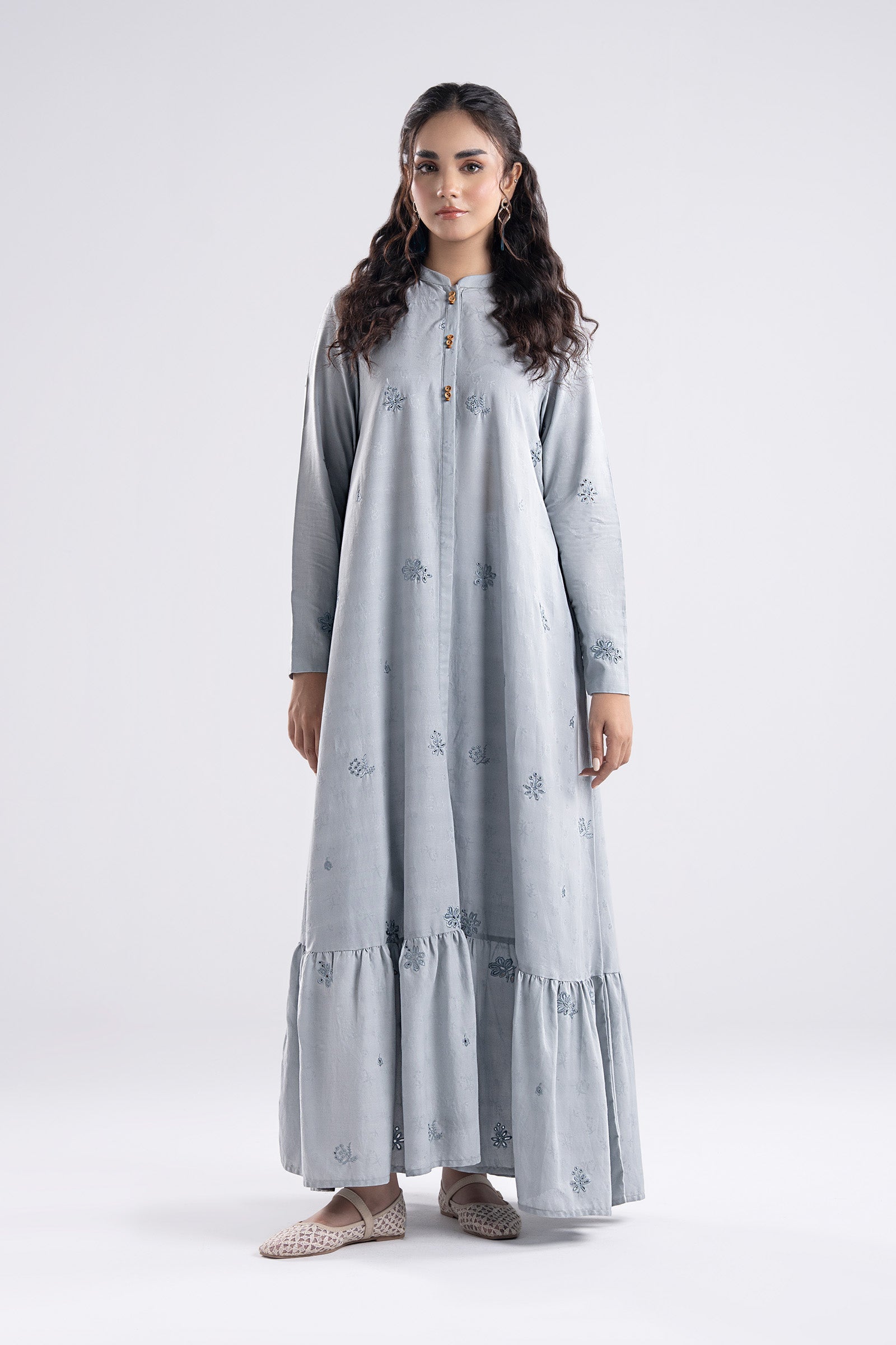 Embroidered Dobby Viscose Dress XS / Grey Embroidered Dobby Viscose Dress XS / Grey