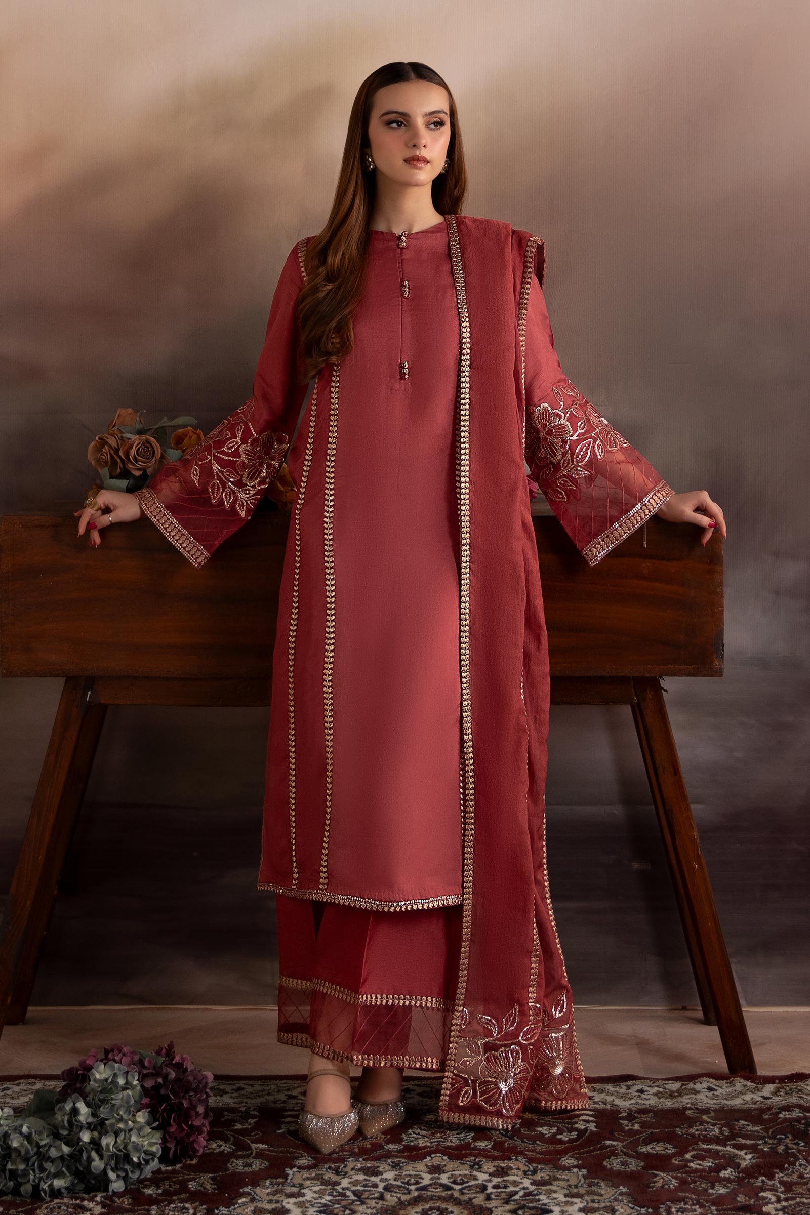 maria b silk dress Maria B SF-EF26-22-Teal Luxury Formal Pret Embroidered Raw Silk Dress
