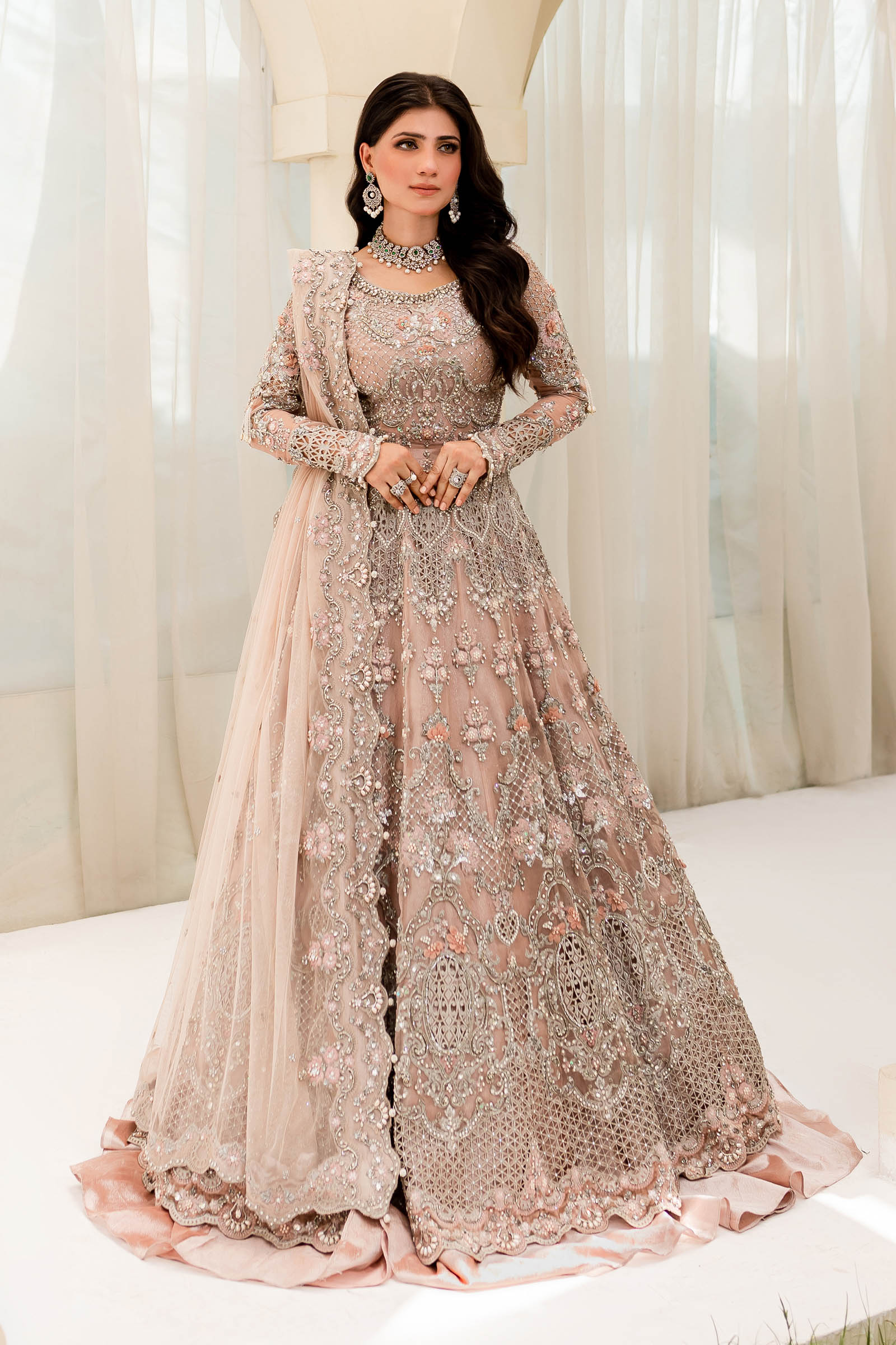 Maria B | Bridal Couture | Mc-902 M / Powder Pink / Pure Organza Maria B | Bridal Couture | Mc-902 M / Powder Pink / Pure Organza