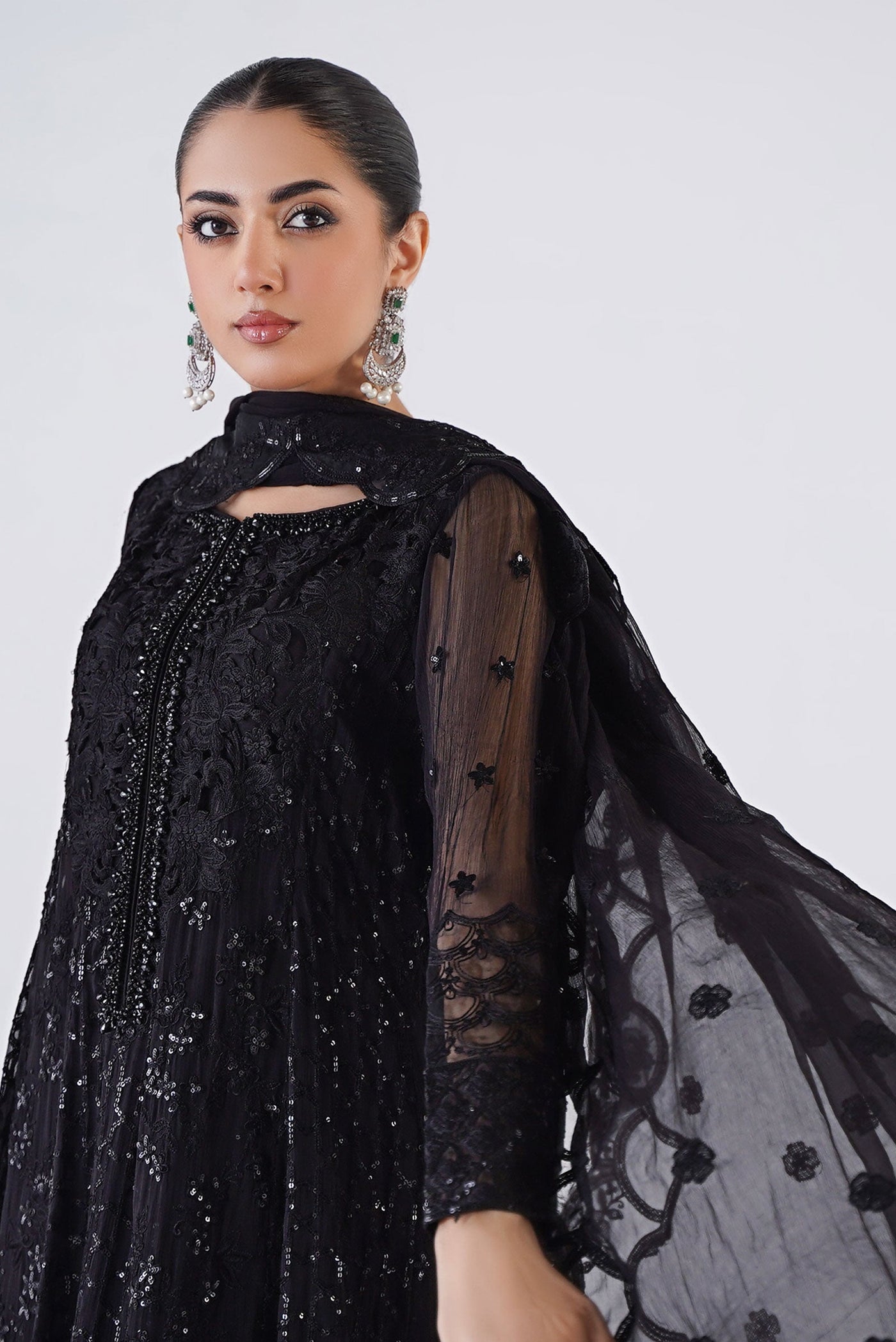 3 PIECE EMBROIDERED CHIFFON SUIT | SF-EA24-12
