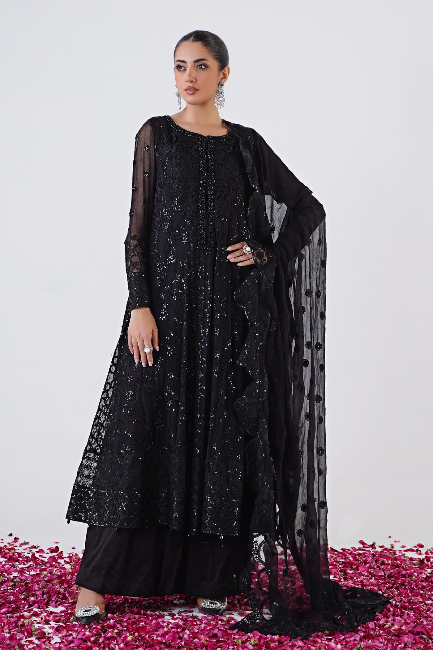 3 PIECE EMBROIDERED CHIFFON SUIT | SF-EA24-12