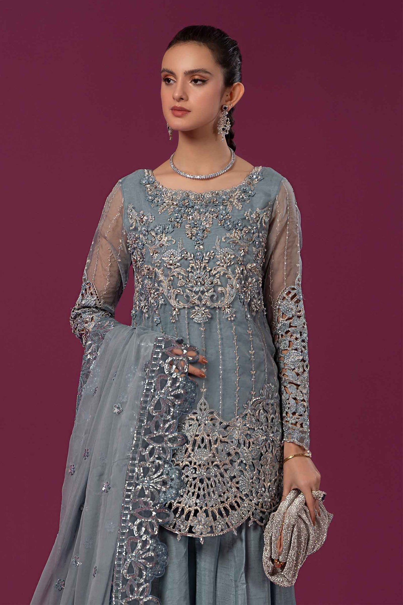 3 PIECE EMBROIDERED ORGANZA SUIT | SF-EF24-22