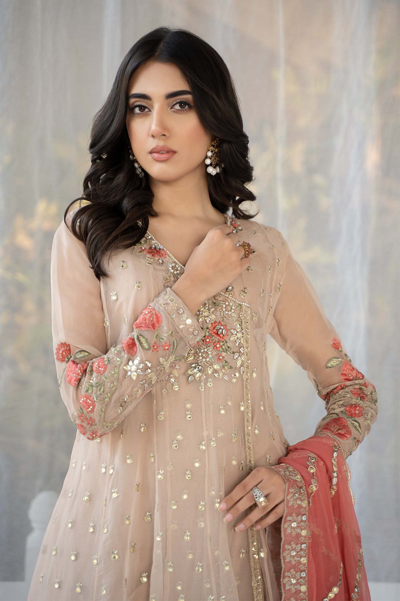 3 PIECE EMBROIDERED ORGANZA SUIT | SF-EF24-38
