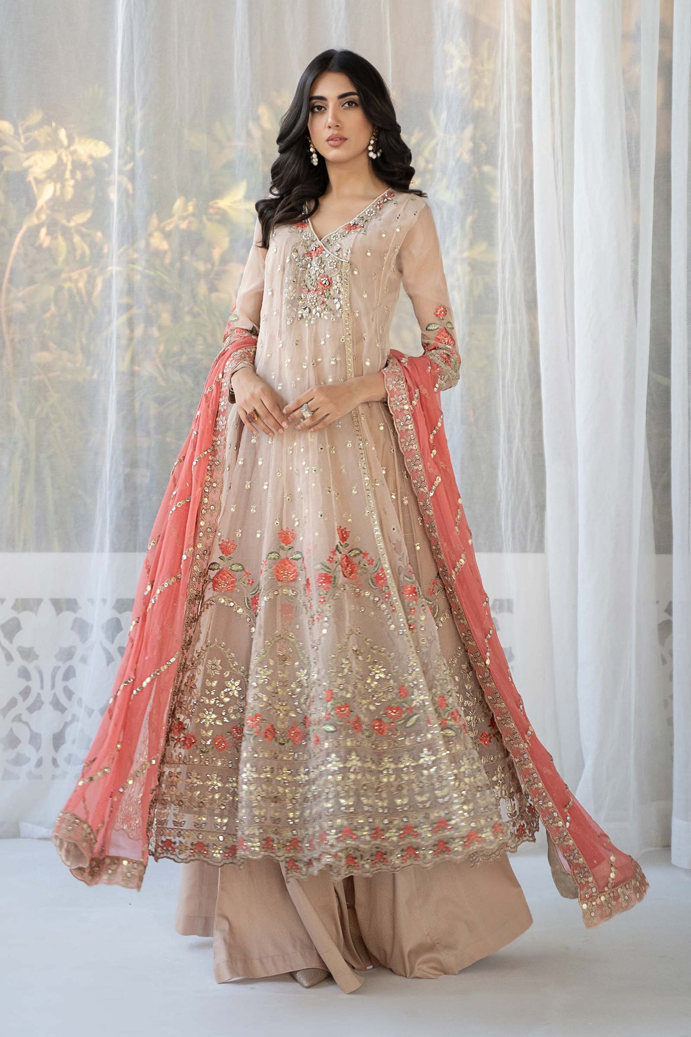 3 PIECE EMBROIDERED ORGANZA SUIT | SF-EF24-38