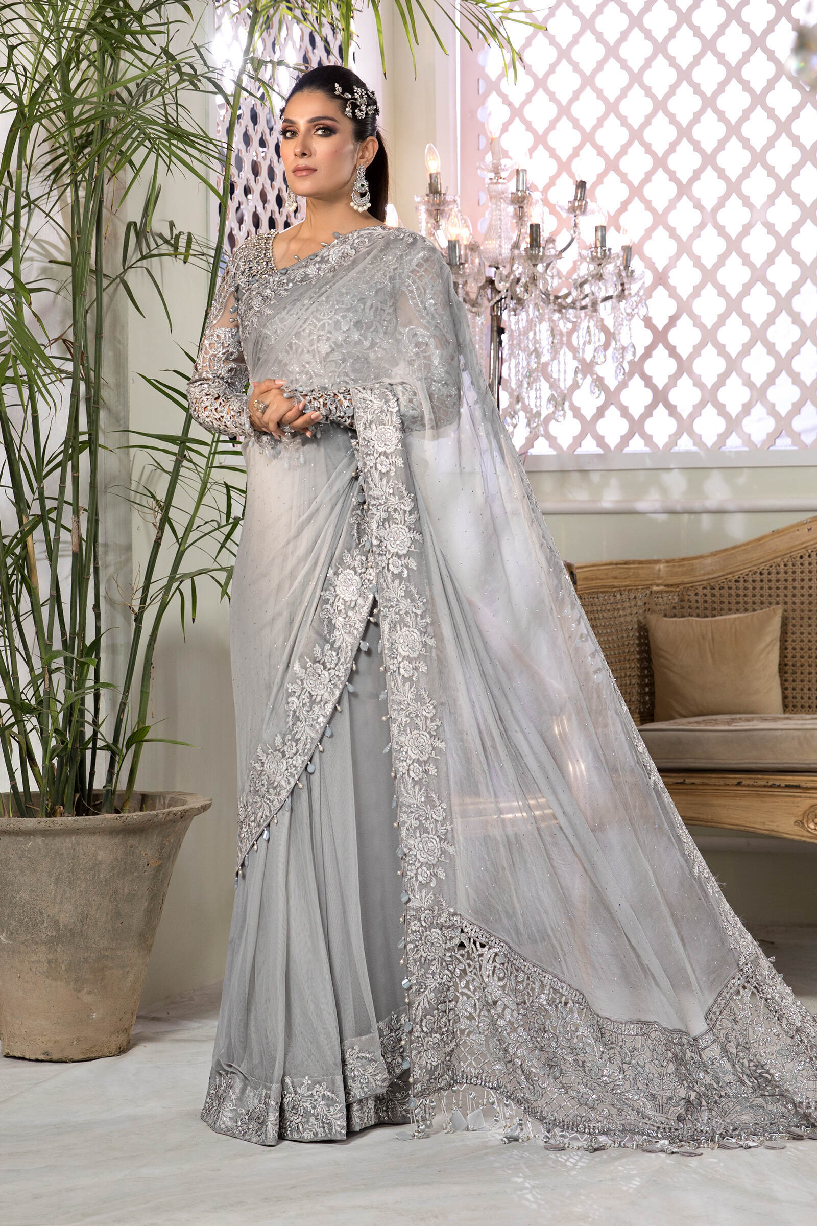Unstitched MBROIDERED - Silver Grey (BD-2201) is available in Silver Grey  Color