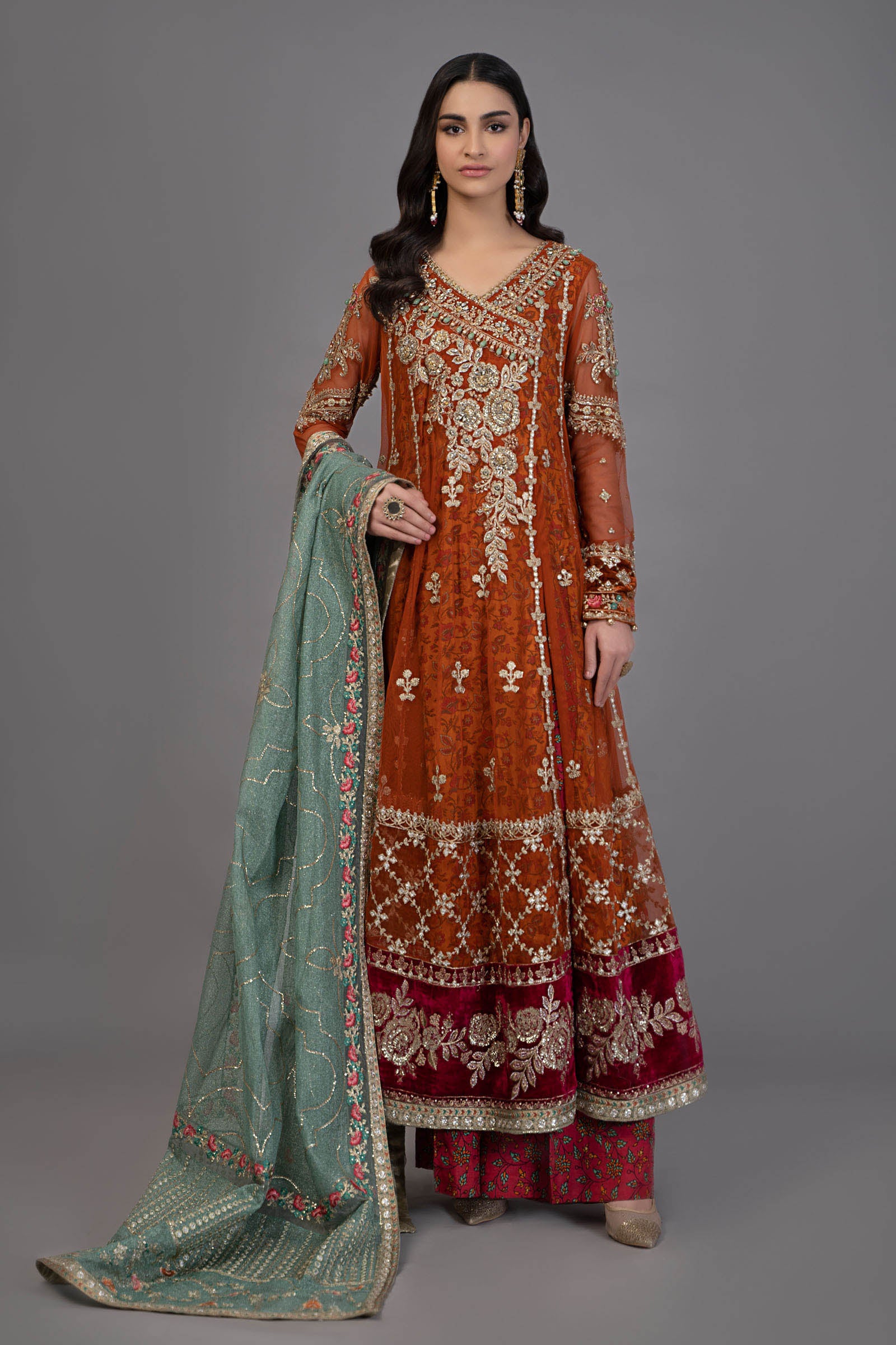 maria b orange dress Mbroidered Wedding 2023 by Maria B