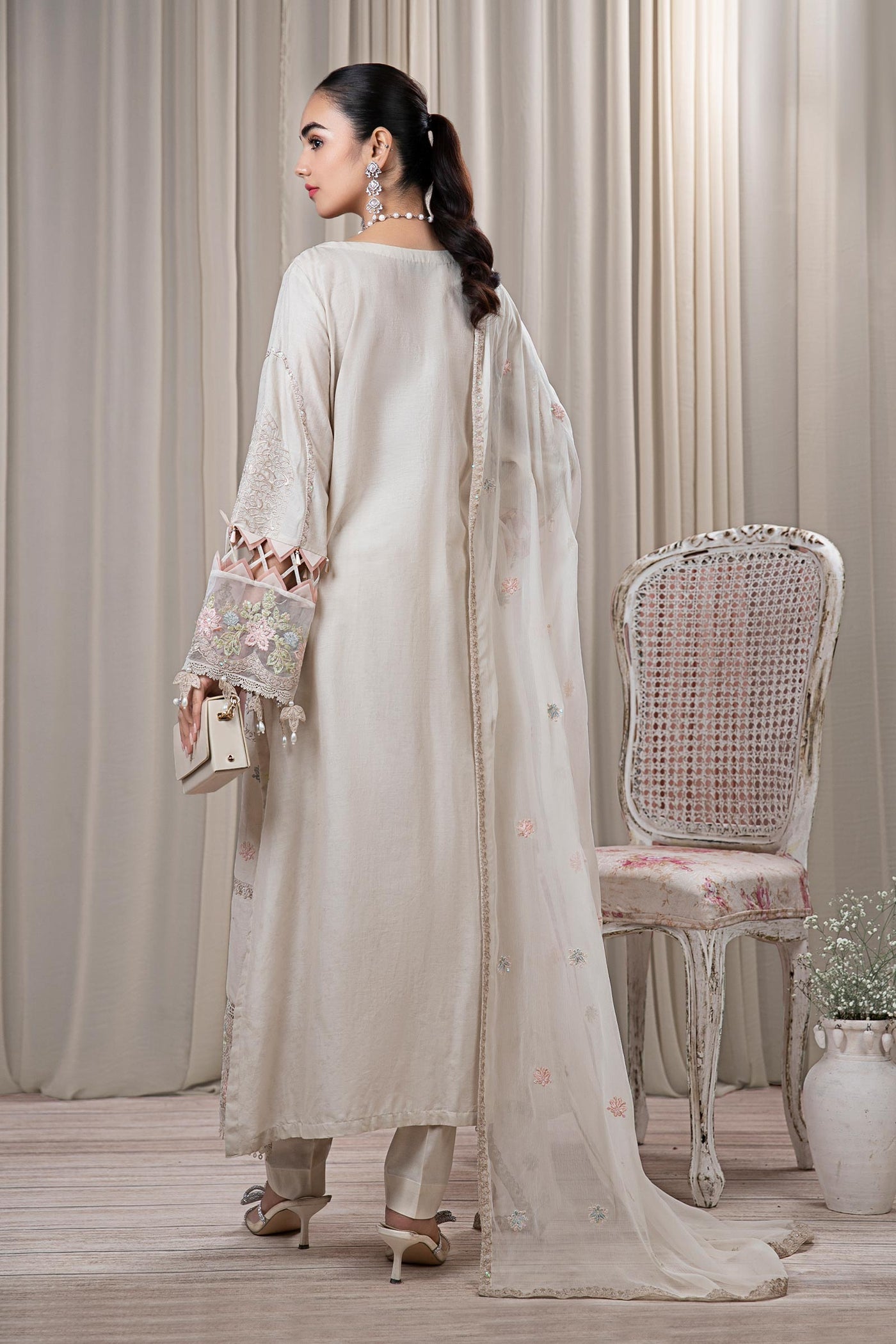 3 PIECE EMBROIDERED SELF JACQUARD SUIT | DW-EF24-109