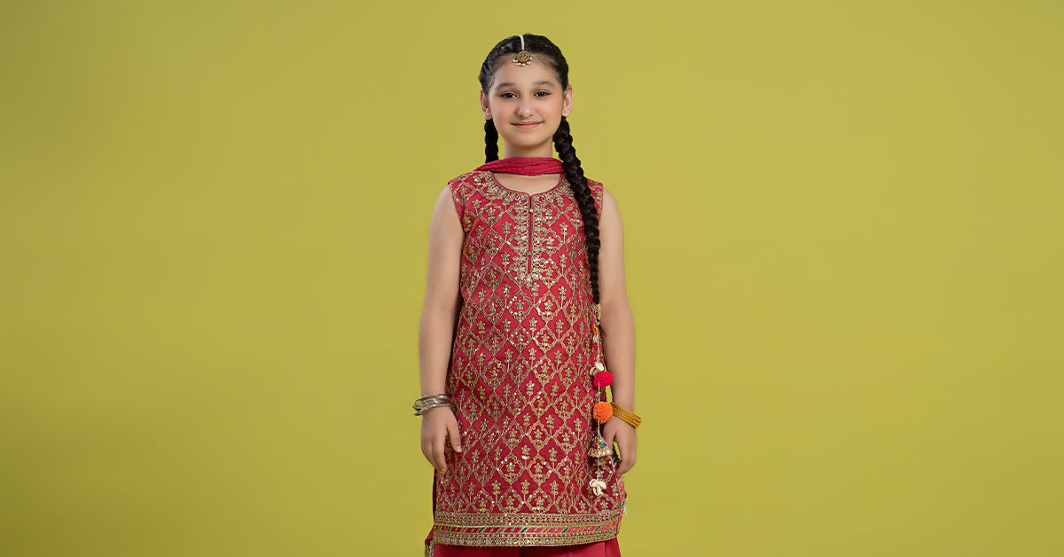 3 PIECE EMBROIDERED ORGANZA SUIT | MKS-EF24-14