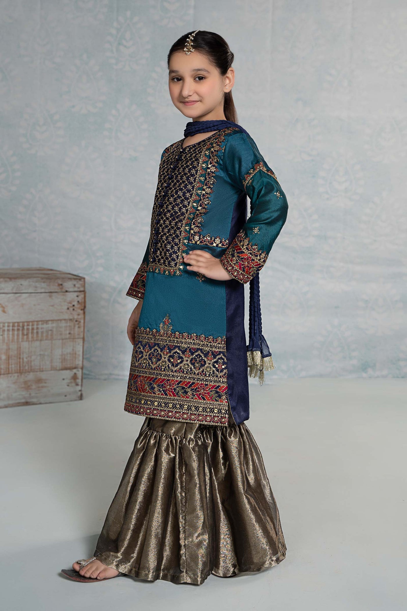 3 PIECE EMBROIDERED RAW SILK SUIT | MKS-EF24-44