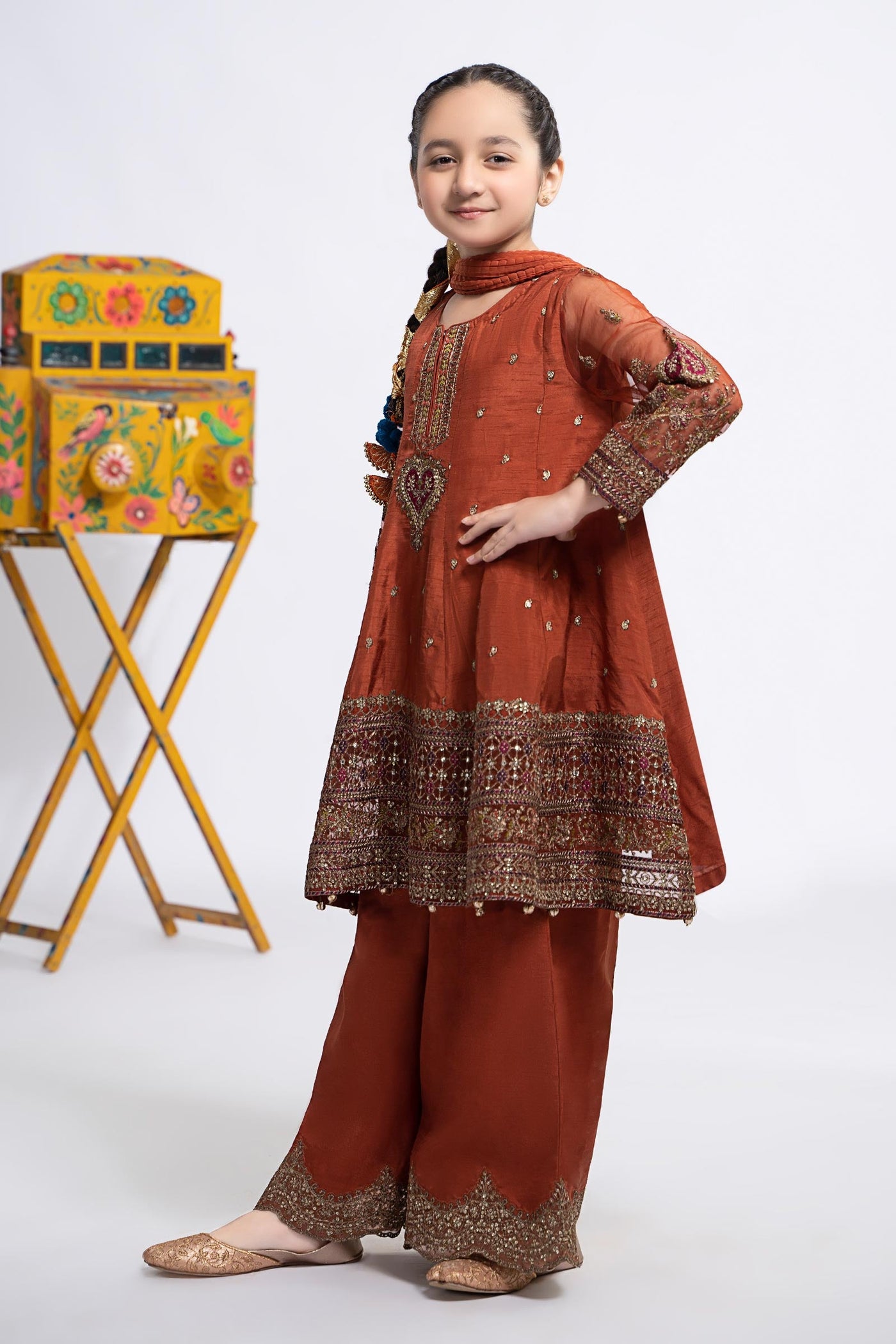 3 PIECE EMBROIDERED RAW SILK SUIT | MKS-EF24-46