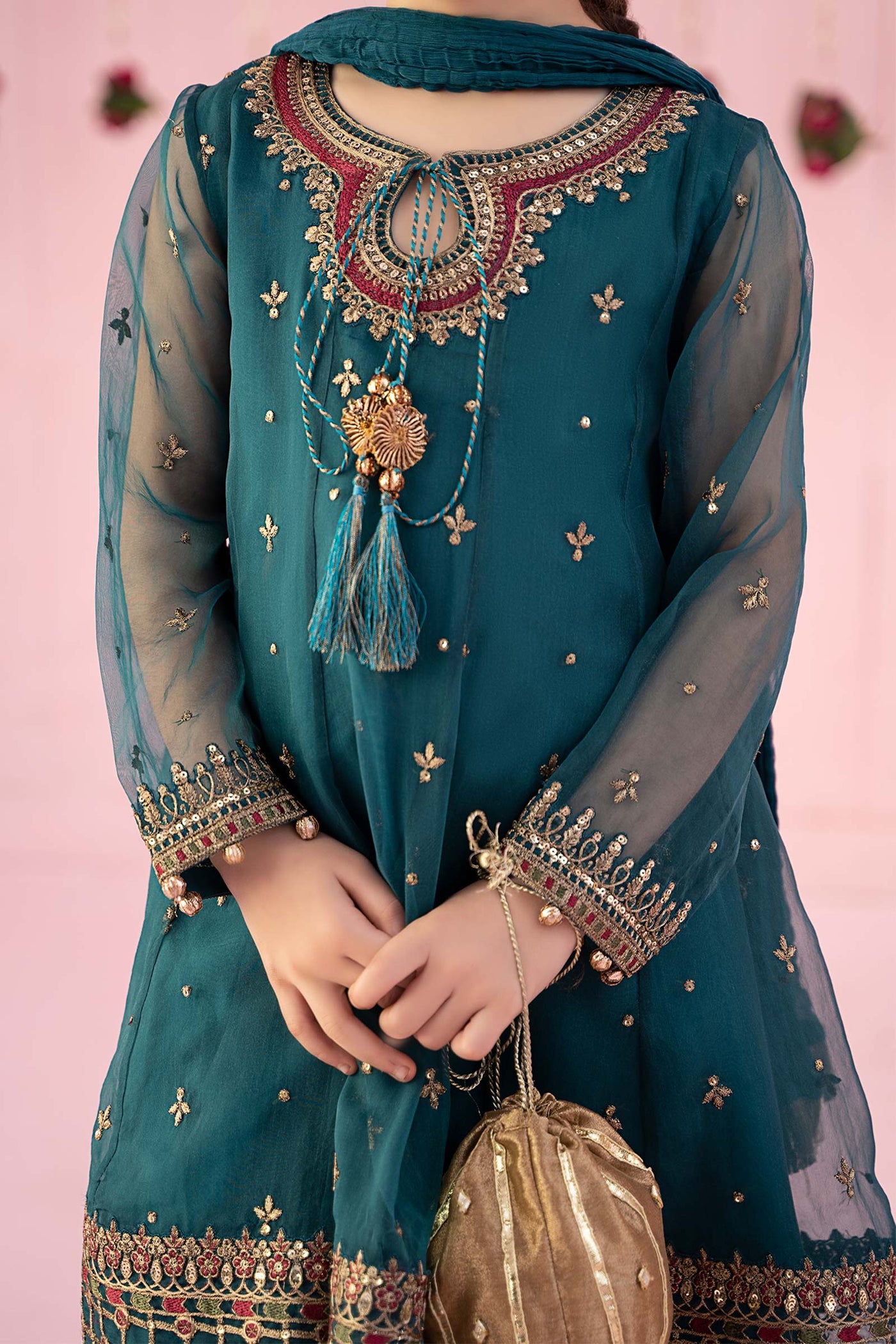 3 PIECE EMBROIDERED ORGANZA SUIT | MKS-EF24-16