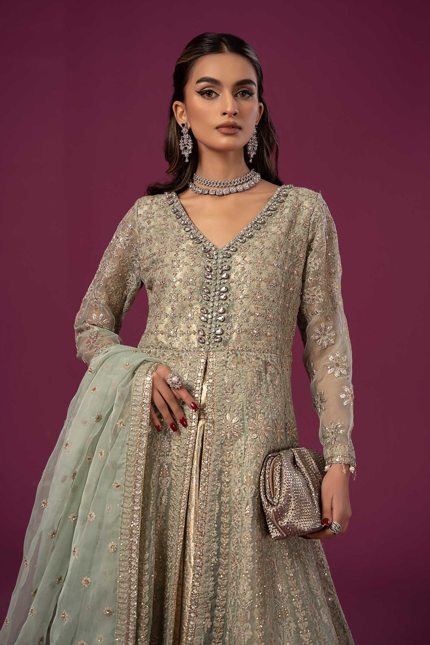 3 PIECE EMBROIDERED ORGANZA SUIT | SF-EF24-04