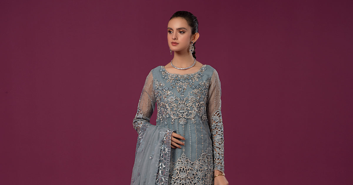 3 PIECE EMBROIDERED ORGANZA SUIT | SF-EF24-22