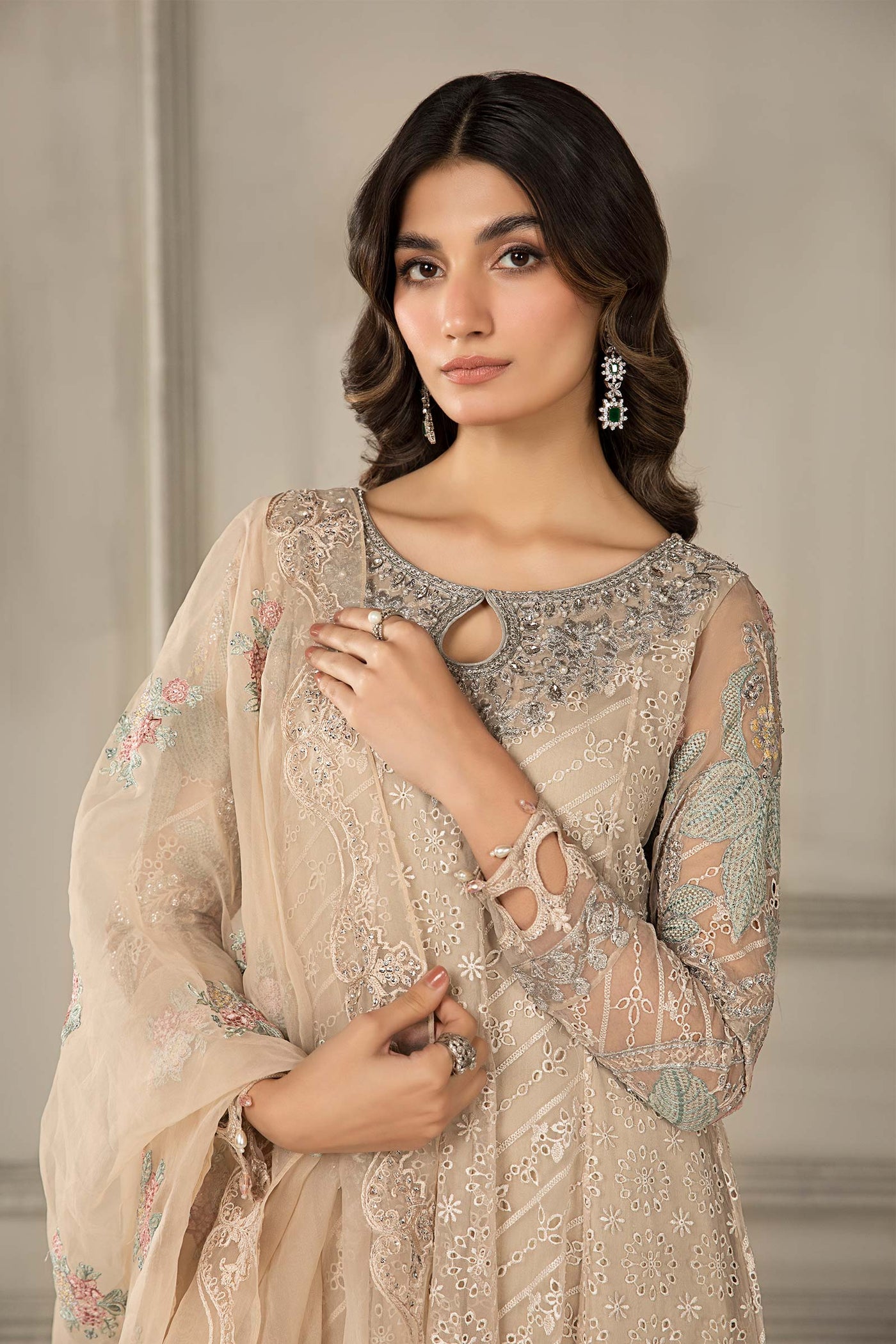 3 PIECE EMBROIDERED ORGANZA SUIT | SF-EF24-03