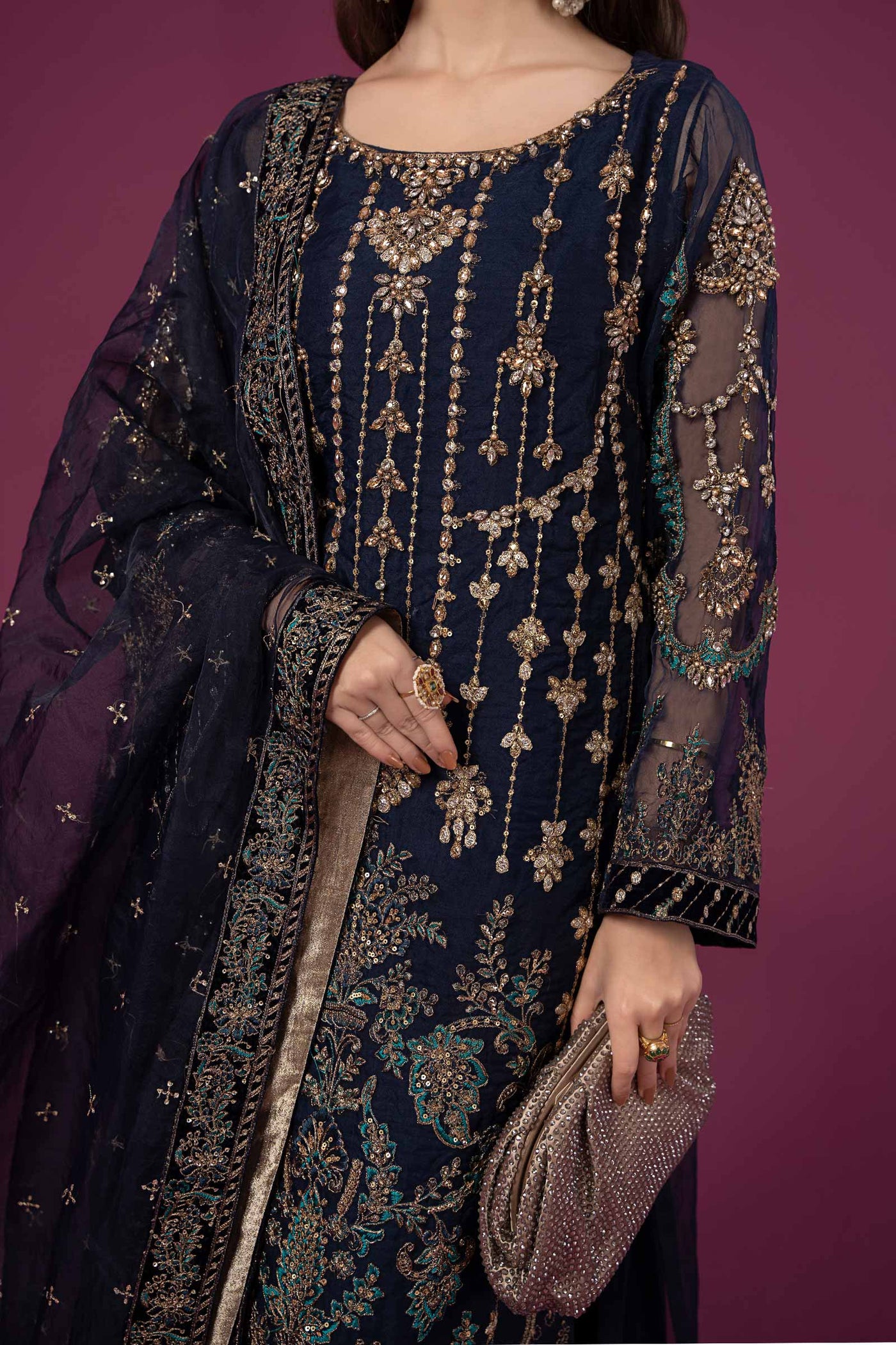 3 PIECE EMBROIDERED ORGANZA SUIT | SF-EF24-45