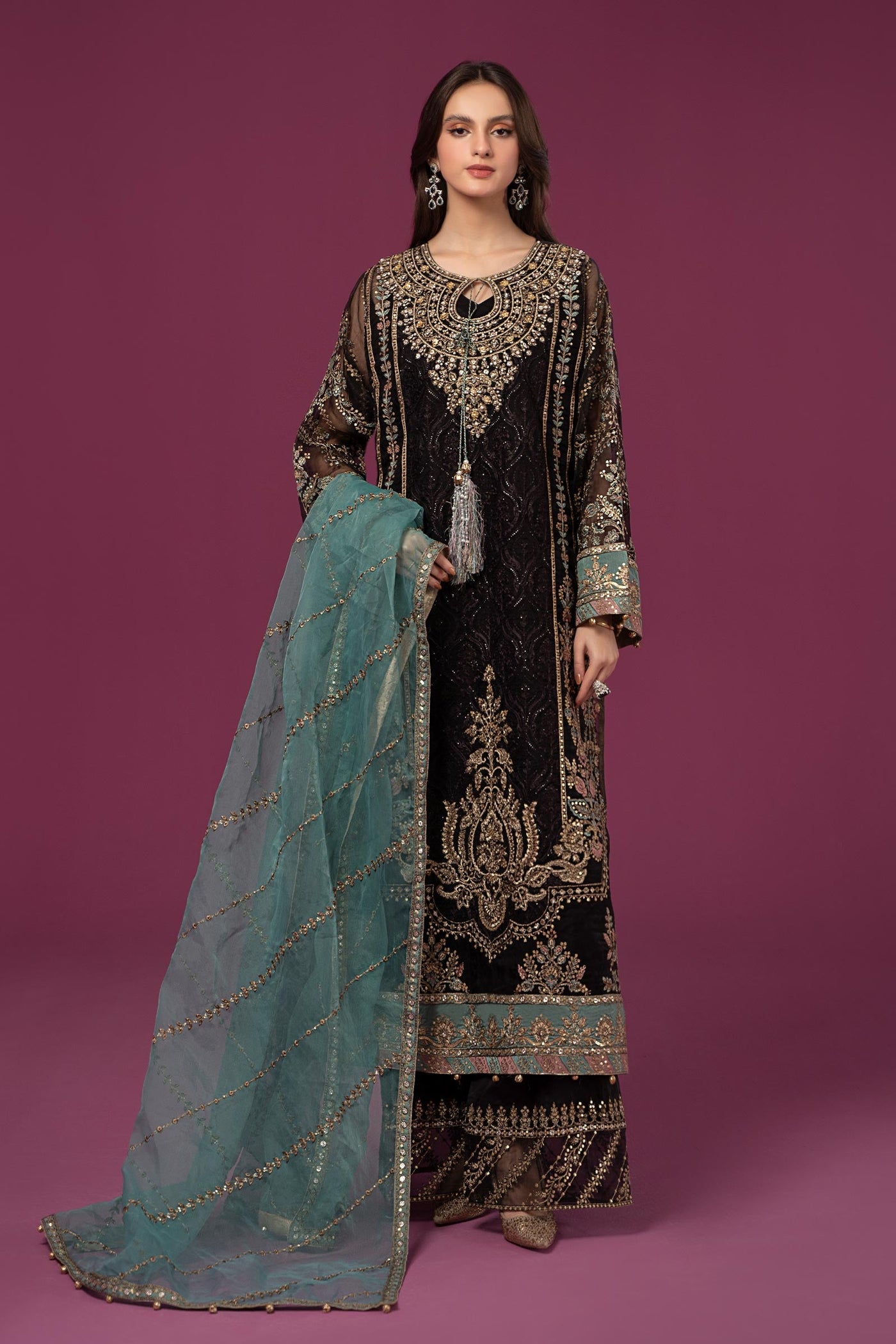 3 PIECE EMBROIDERED ORGANZA SUIT | SF-EF24-46