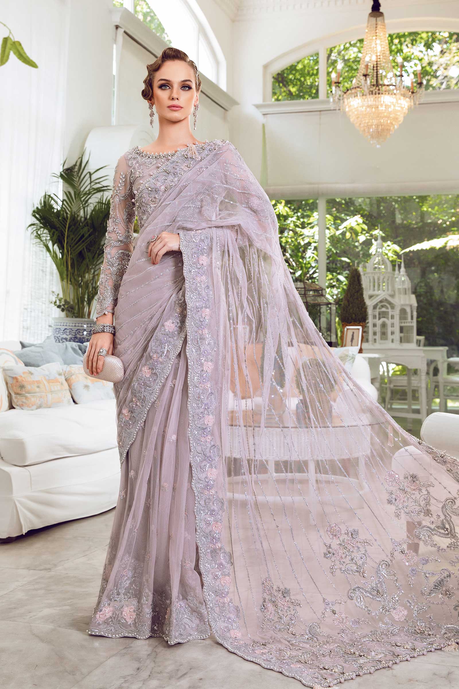 maria b purple dress SF-EF25-60 Maria b Luxury Formal Pret Lilac Embroidered Raw Silk Dress