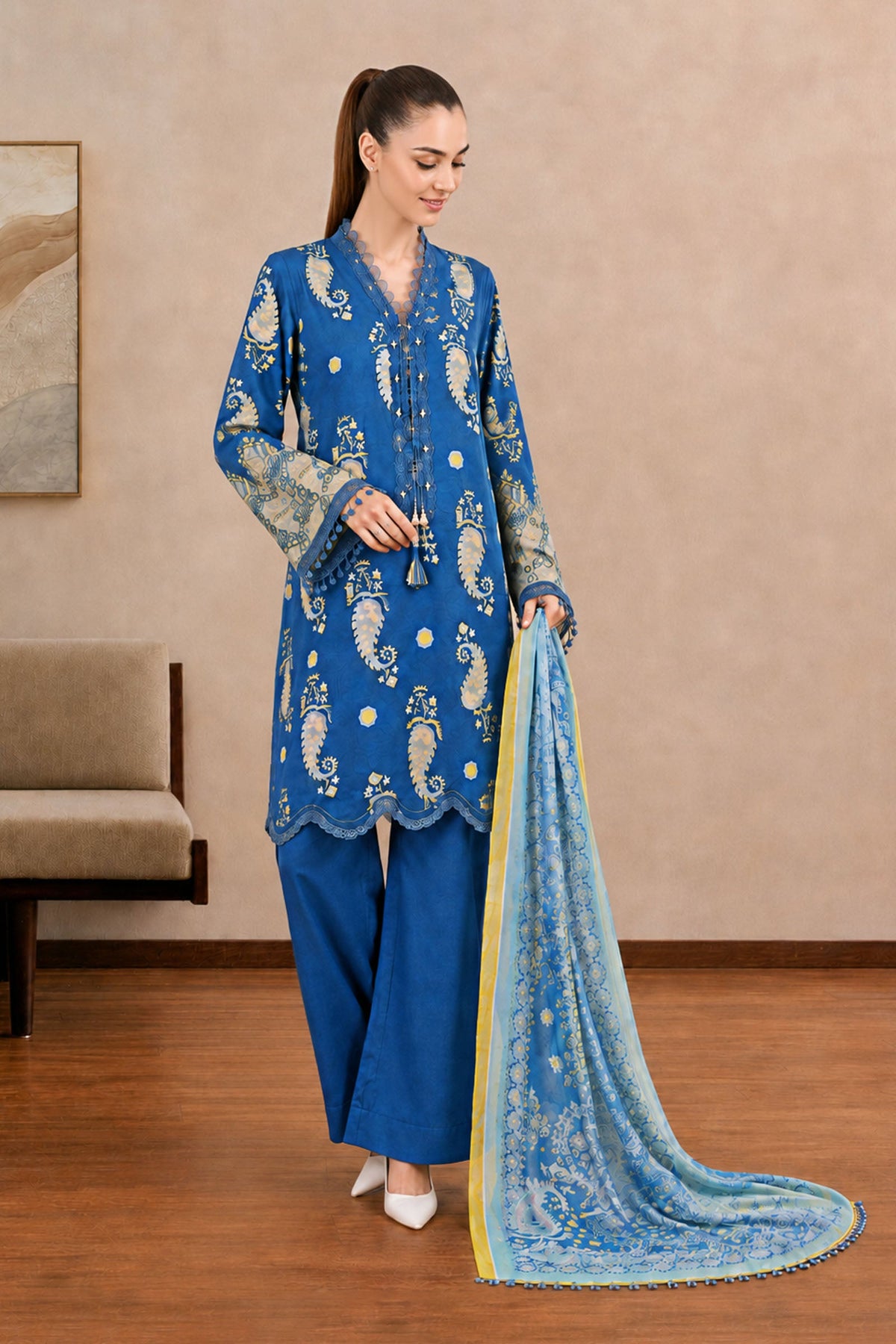 3 Pc Unstitched Printed Twill Suit