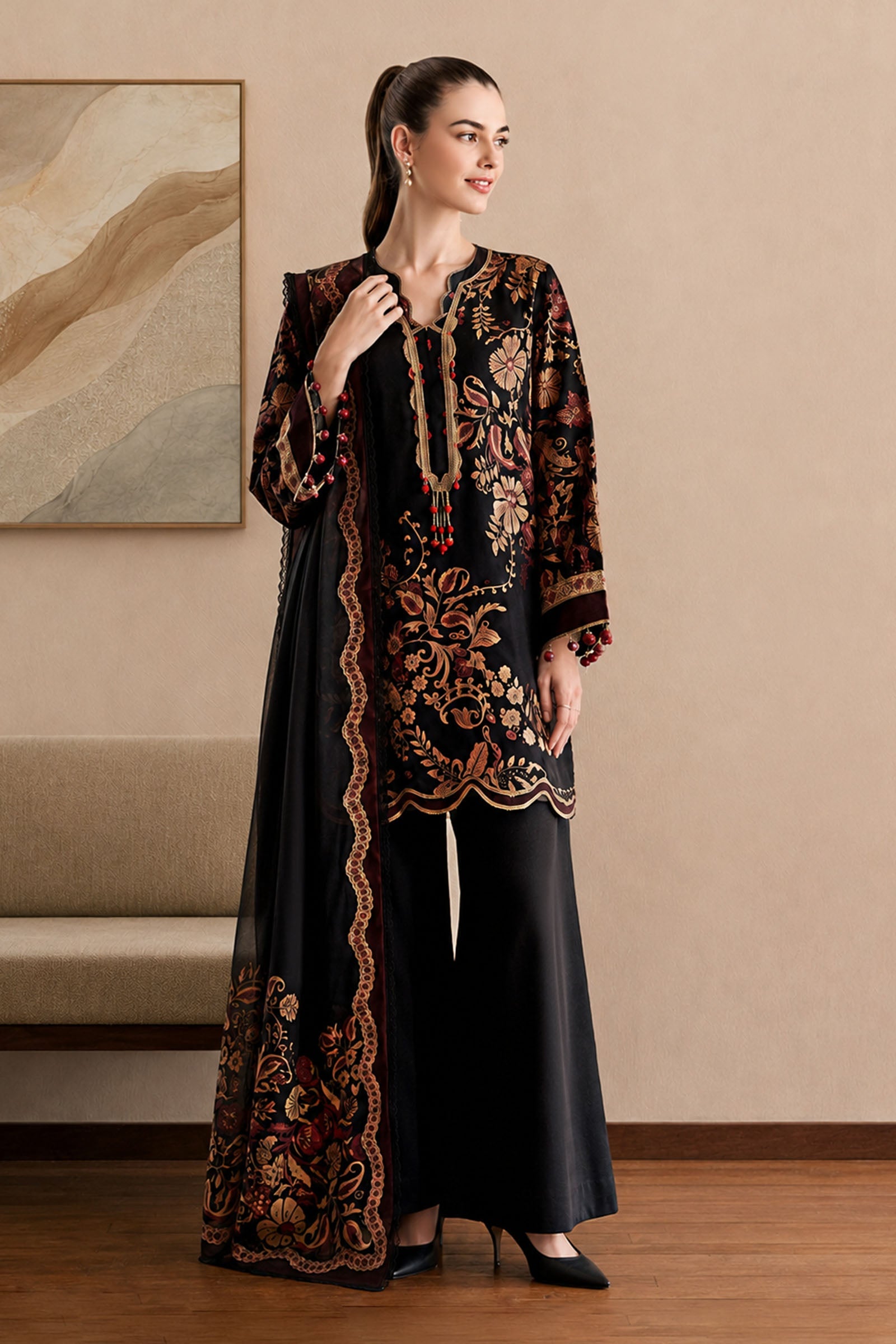 3 Pc Unstitched Printed Khaddar Suit