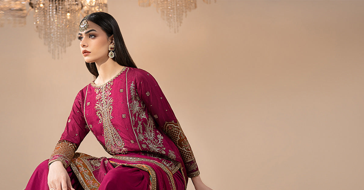 3 Piece Embroidered Raw Silk Suit