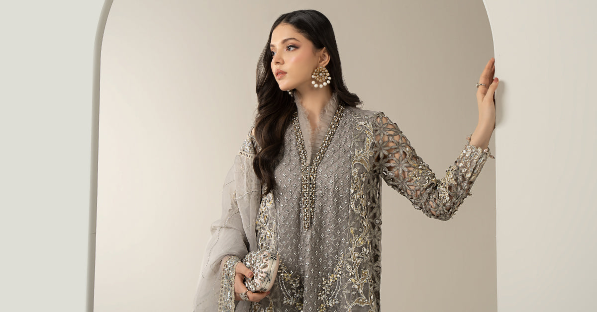 3 Piece Embroidered Organza Suit | BDS-3006