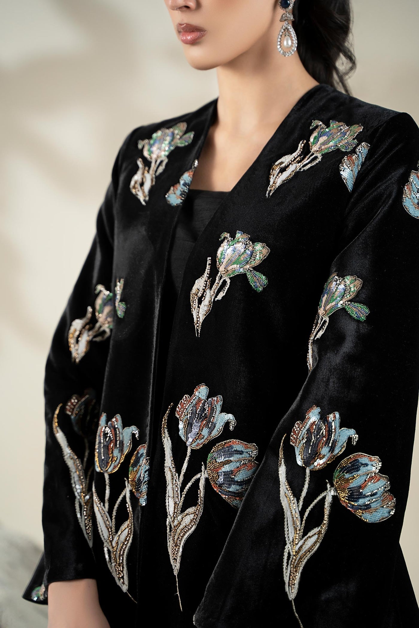 Embellished Velvet Fabric (1Pc) | LF-CH25-07