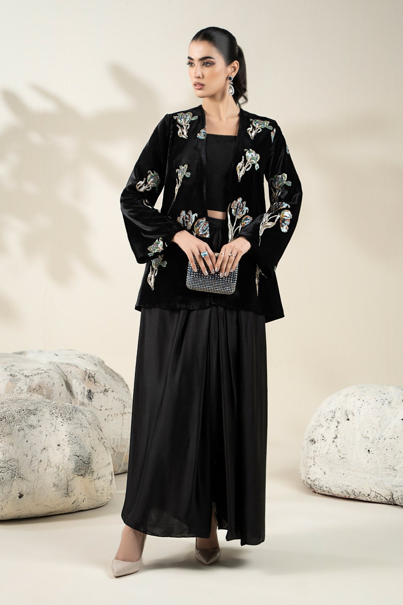 Embellished Velvet Fabric (1Pc) | LF-CH25-07