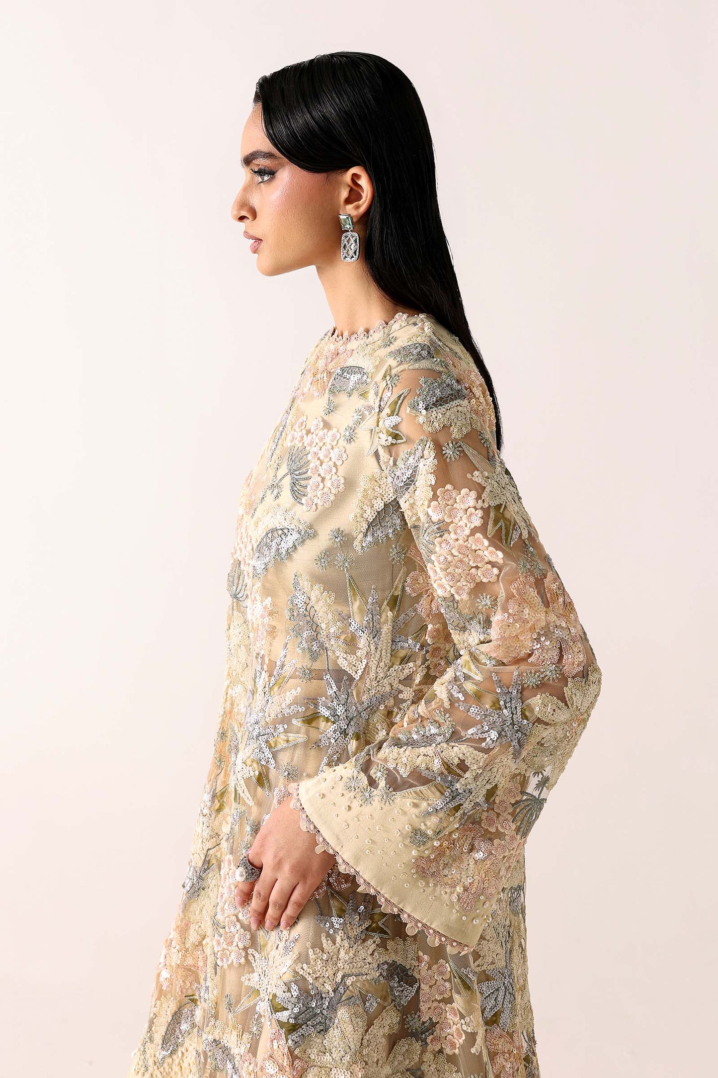 Embroidered Net Fabric (1Pc)