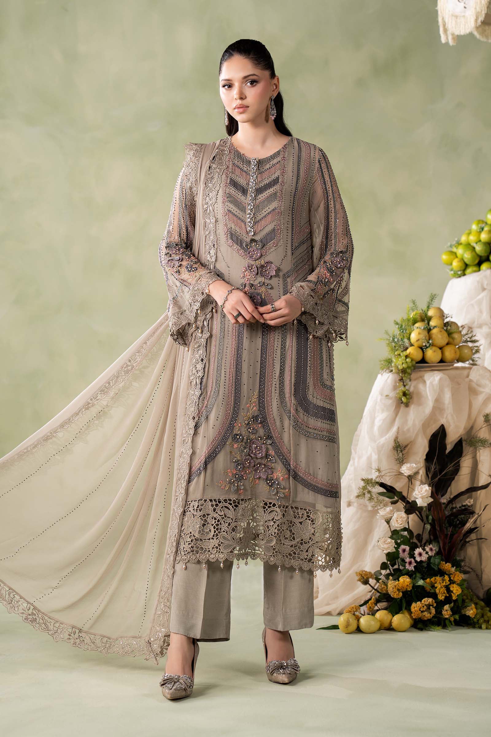 3 Piece Embroidered Chiffon Suit