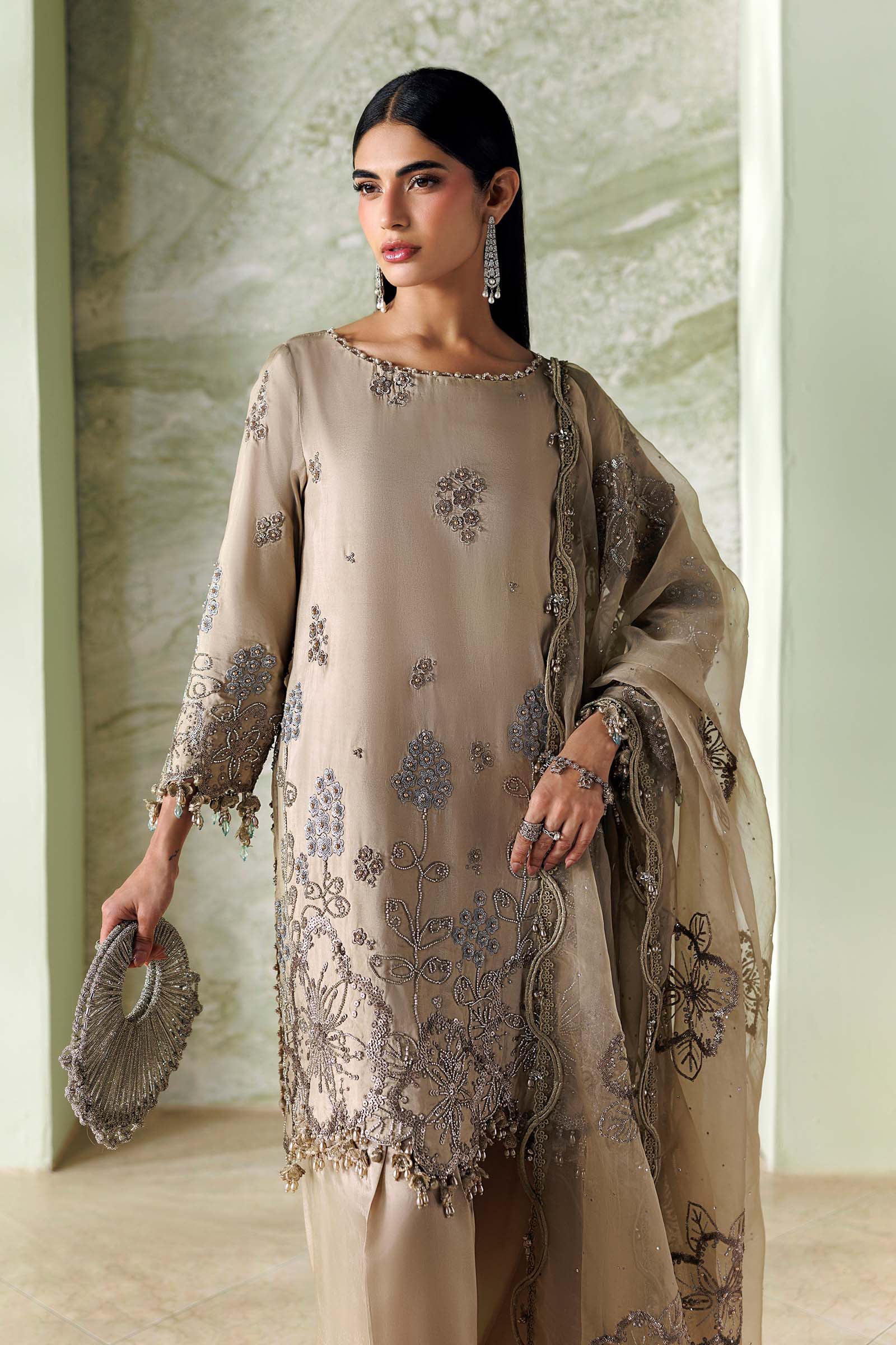 3 Piece Unstitched Embroidered Tusser Silk Suit