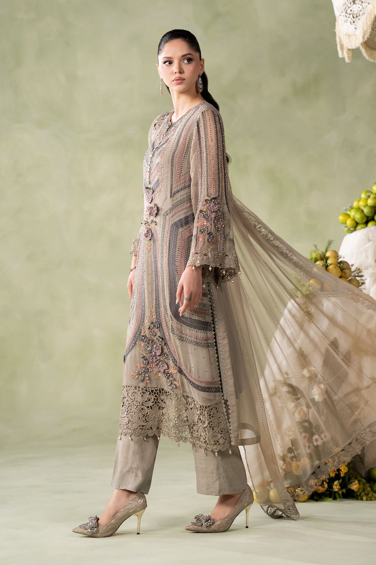 3 Piece Embroidered Chiffon Suit