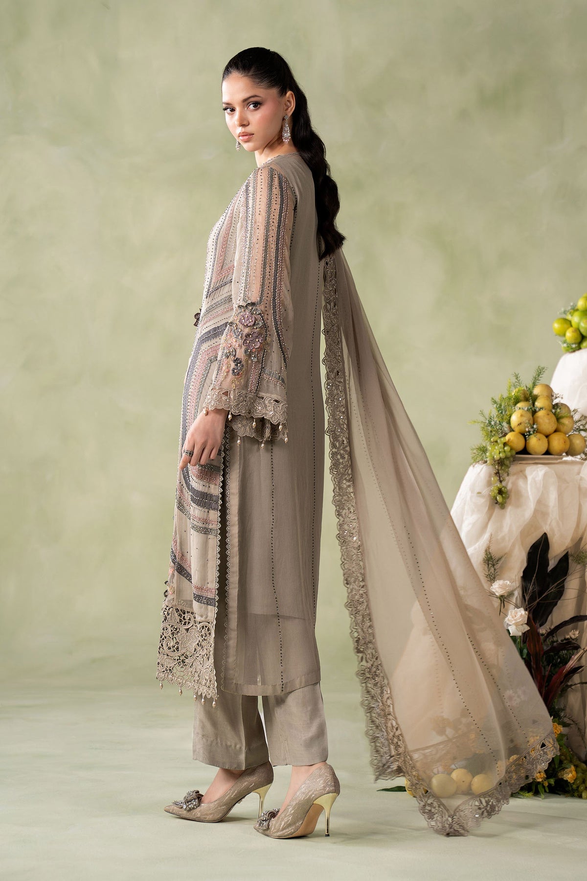 3 Piece Embroidered Chiffon Suit