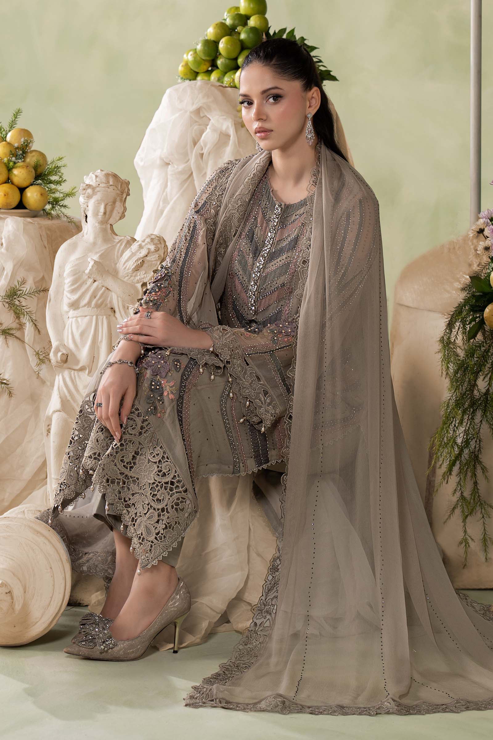 3 Piece Embroidered Chiffon Suit