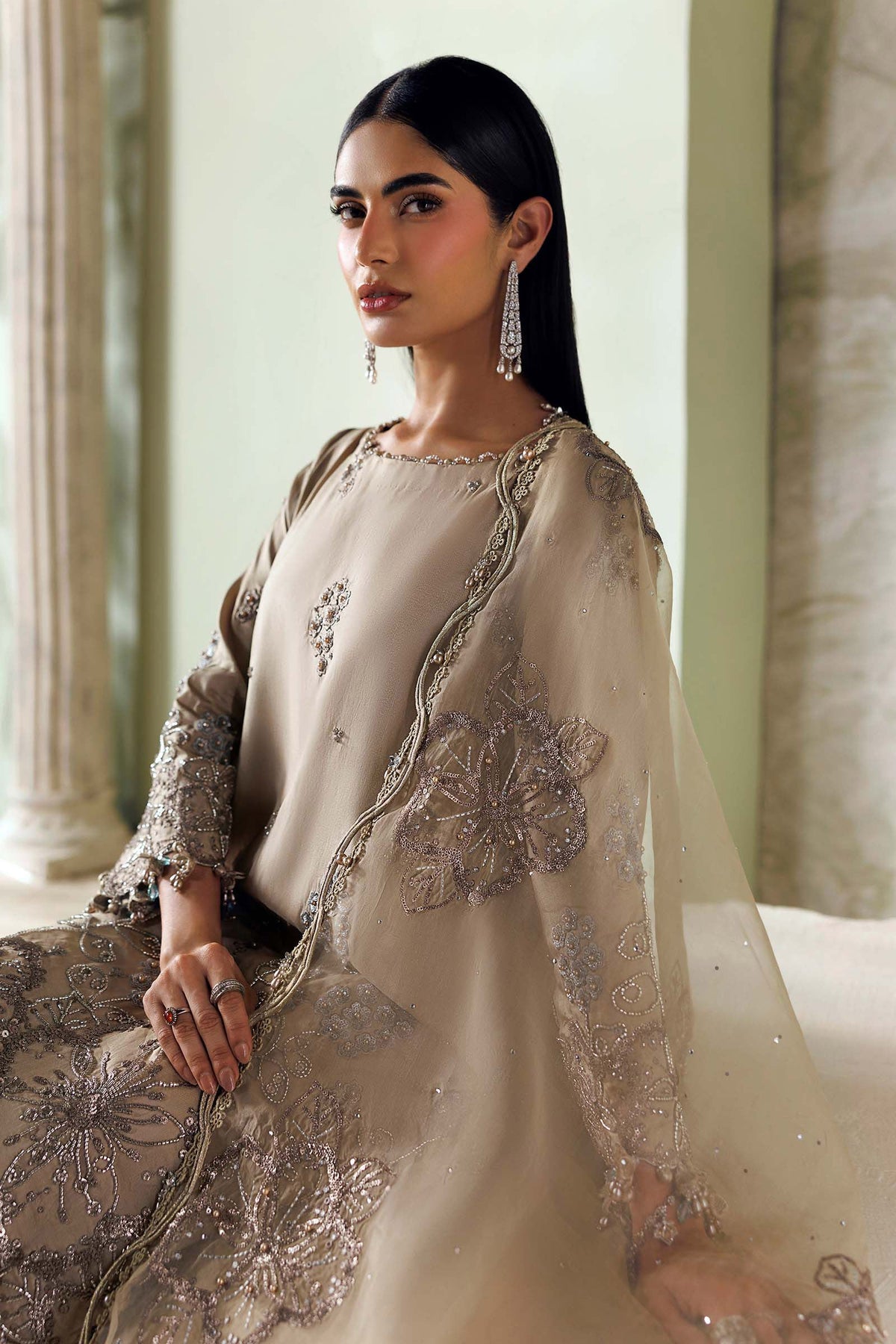 3 Piece Unstitched Embroidered Tusser Silk Suit