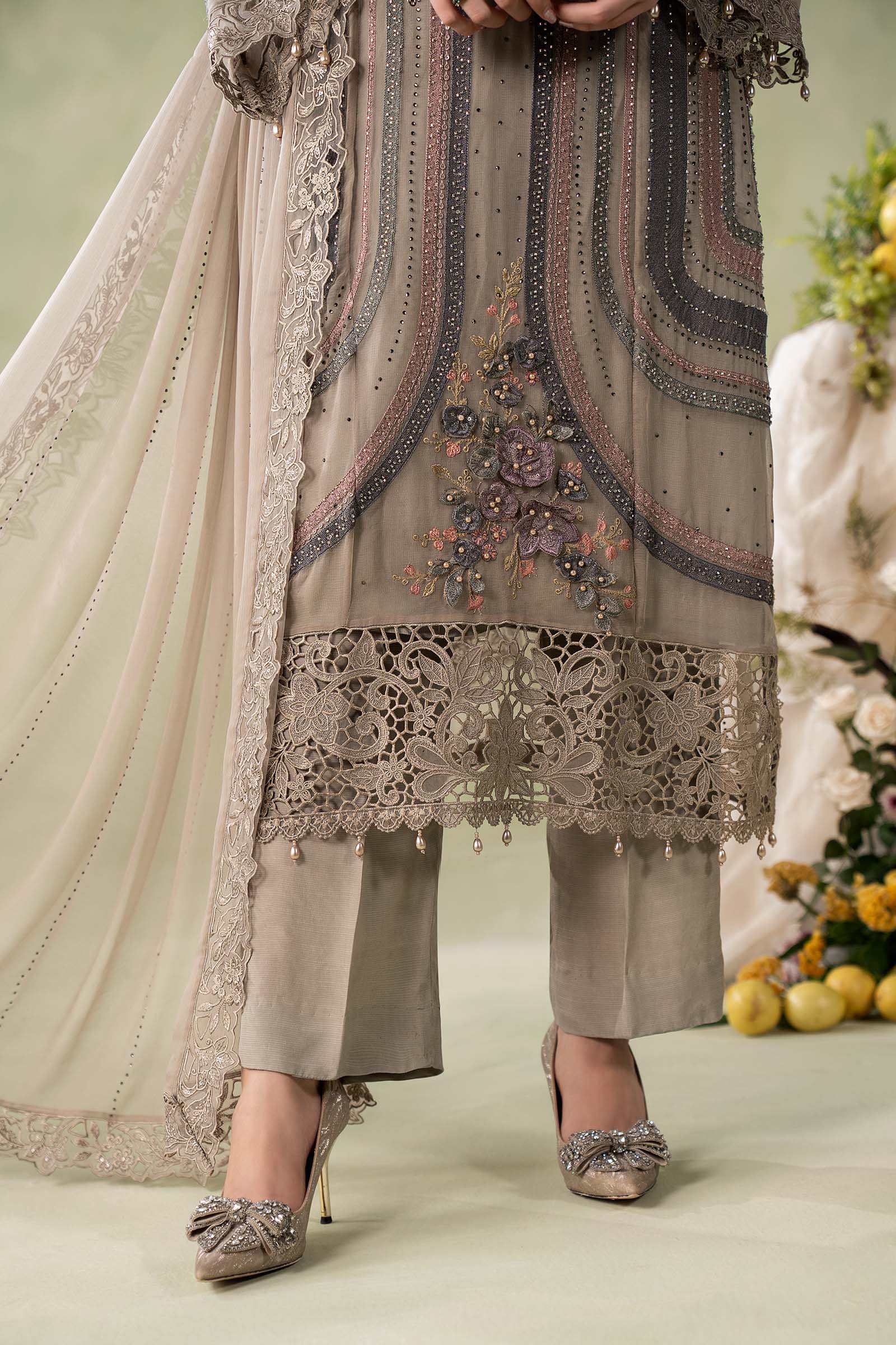 3 Piece Embroidered Chiffon Suit