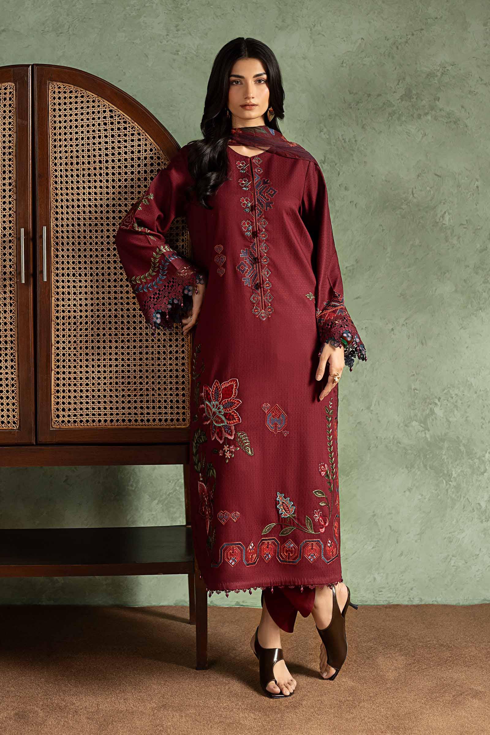 3 Piece Embroidered Dobby Linen Suit