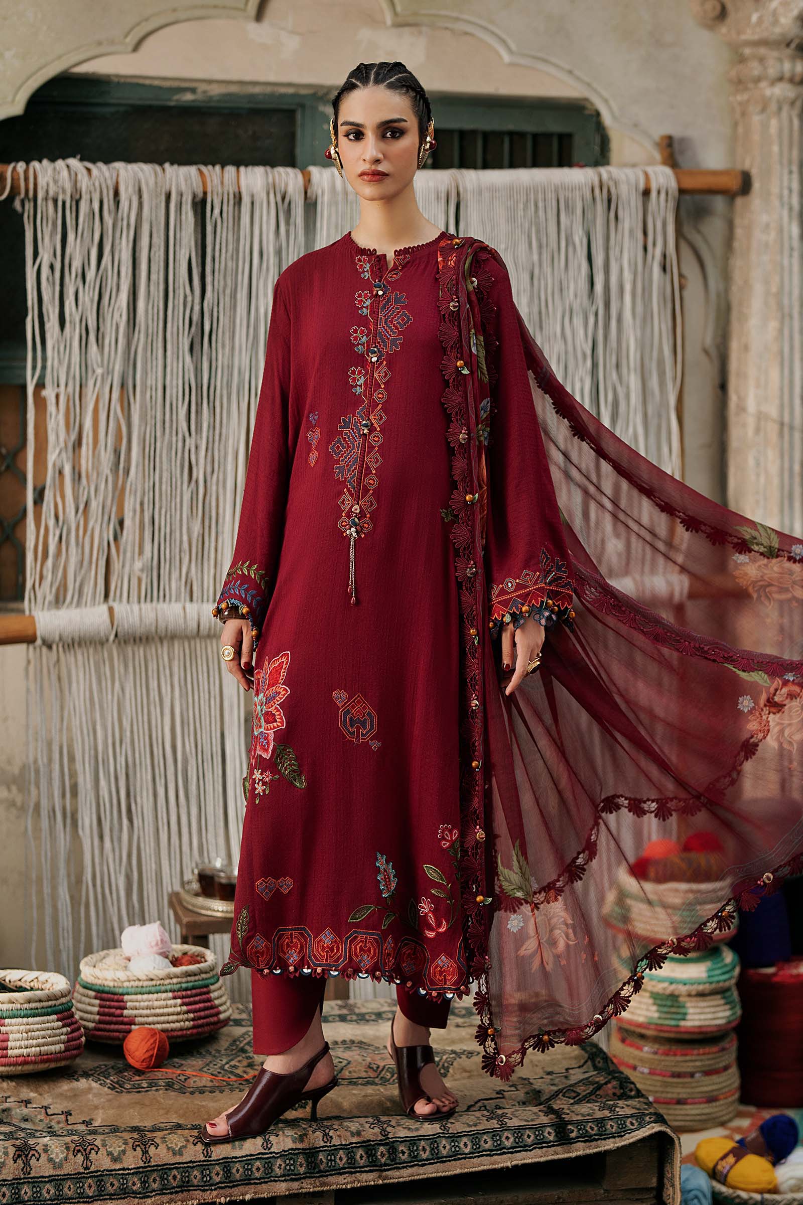 3 Piece Unstitched Embroidered Dobby Linen Suit